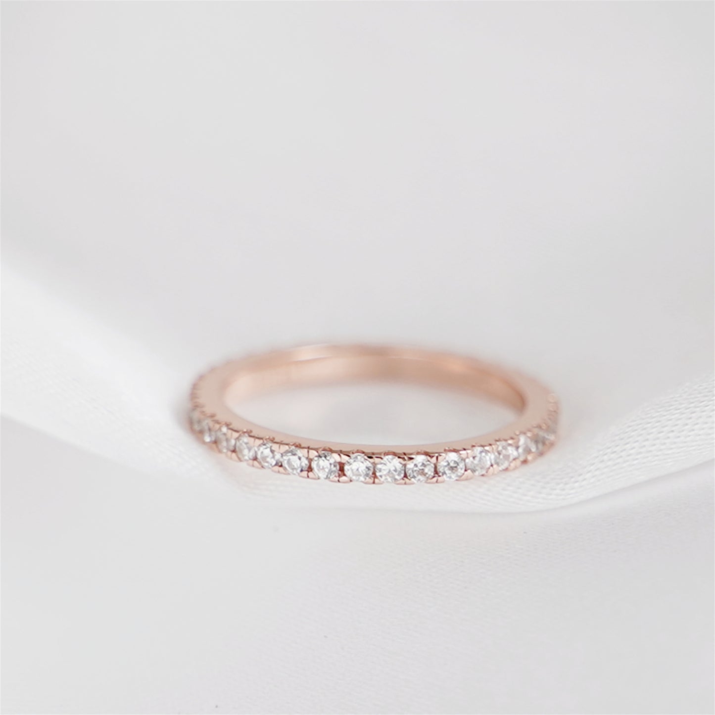 Rose Gold on Sterling Silver Full Eternity 2mm Paved CZ Crystal Band Ring I - U - sugarkittenlondon