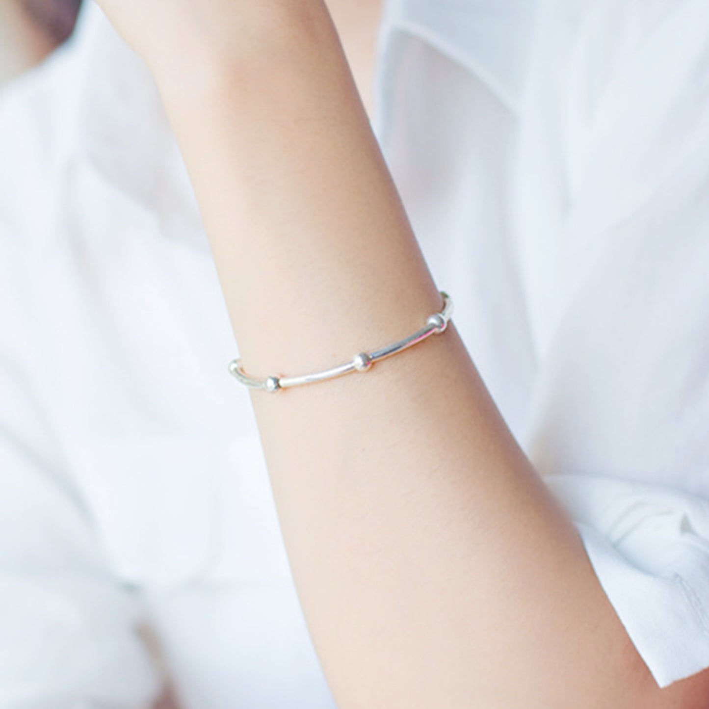 Sterling Silver Elastic Stretch Bead Ball Noodle Tube Bracelet - sugarkittenlondon
