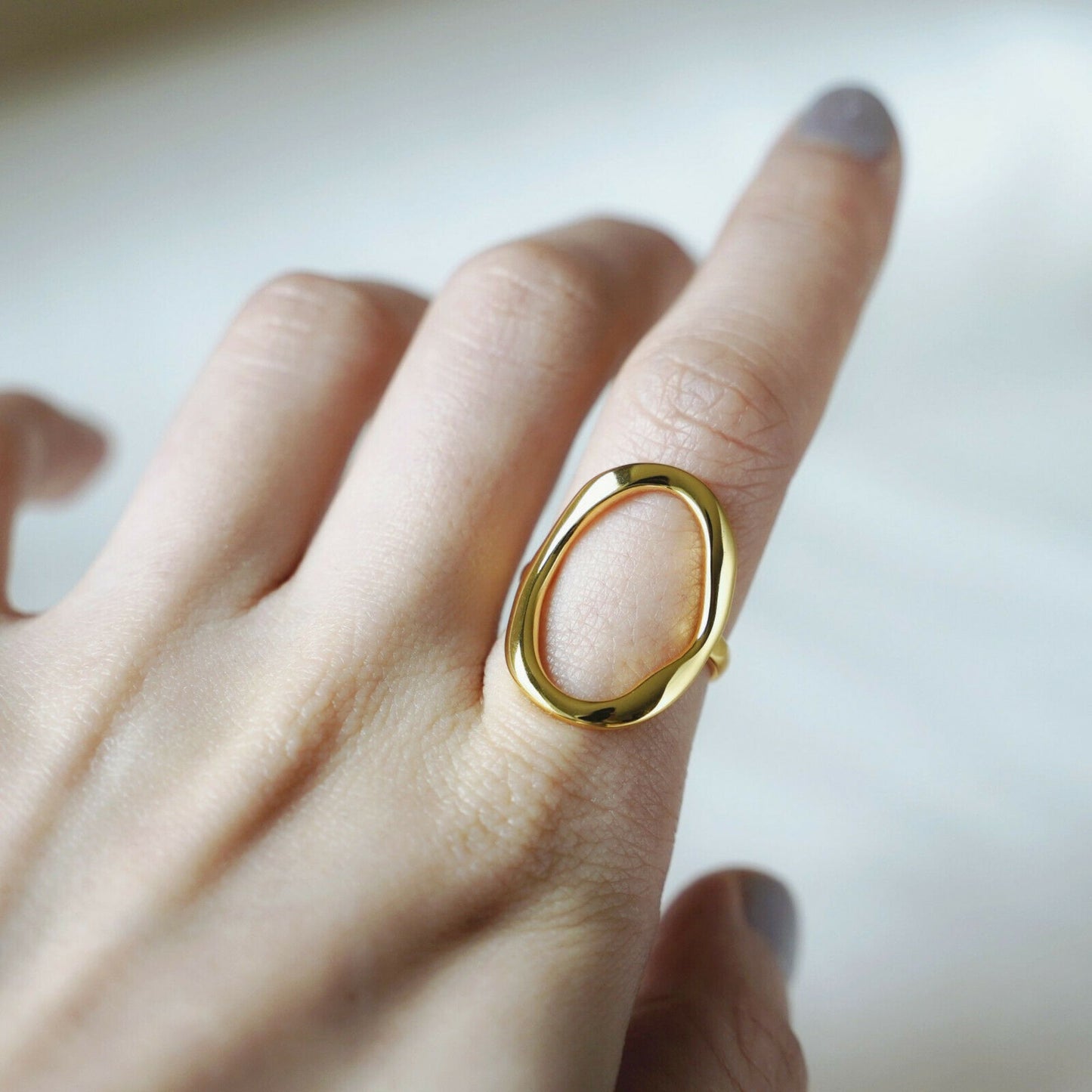 Gold on sterling silver rings chunky Shiny Bent oval shape cove ring - sugarkittenlondon