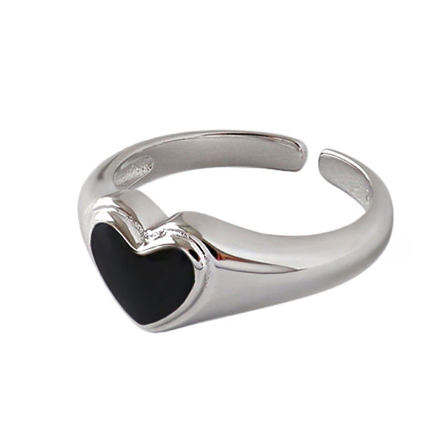 Sterling Silver Black Glazed Love Sweetheart Wishbone Signet Ring - sugarkittenlondon