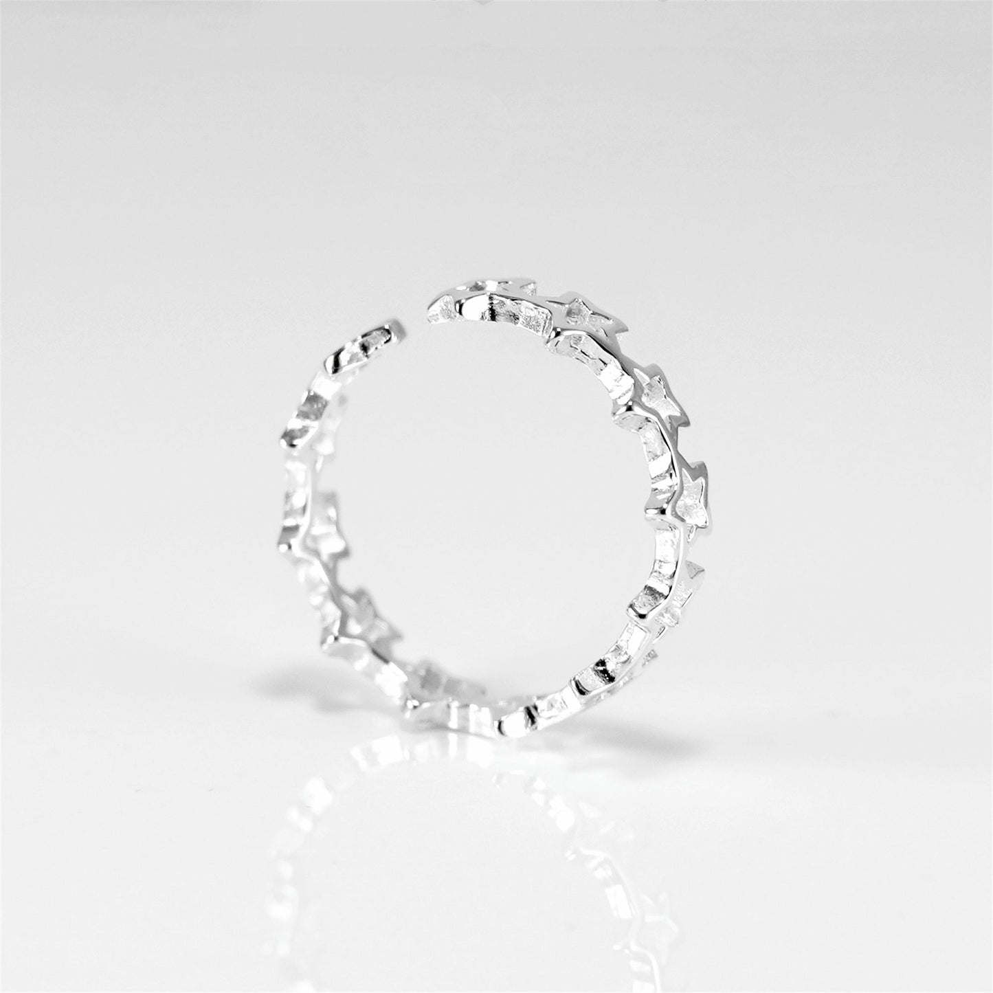 Sterling Silver Linked Hollow Stars Knuckle Stack Ring Open Band J - O - sugarkittenlondon