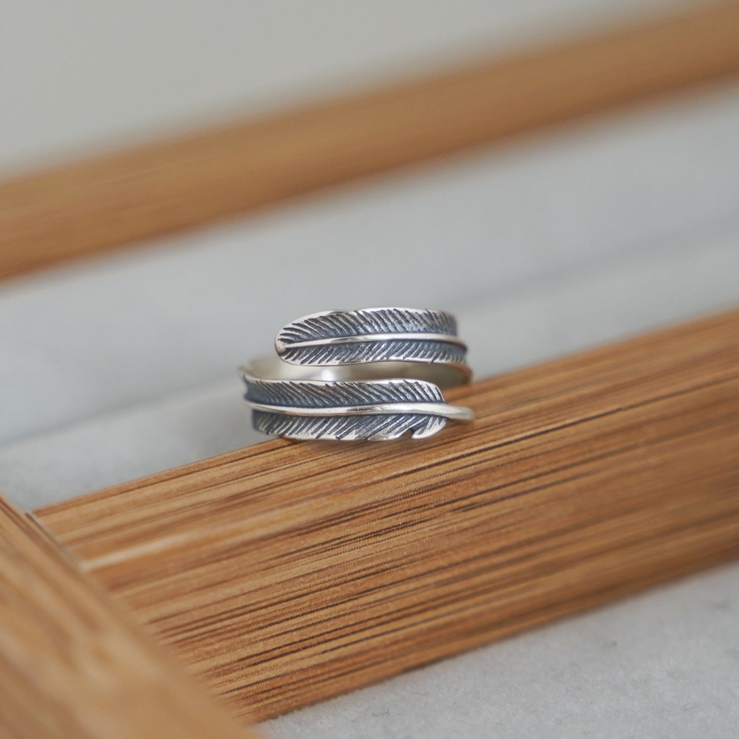 Sterling Silver Oxidized Feather Wing Angel Leaf Wrap Open Pinky Ring UK - sugarkittenlondon