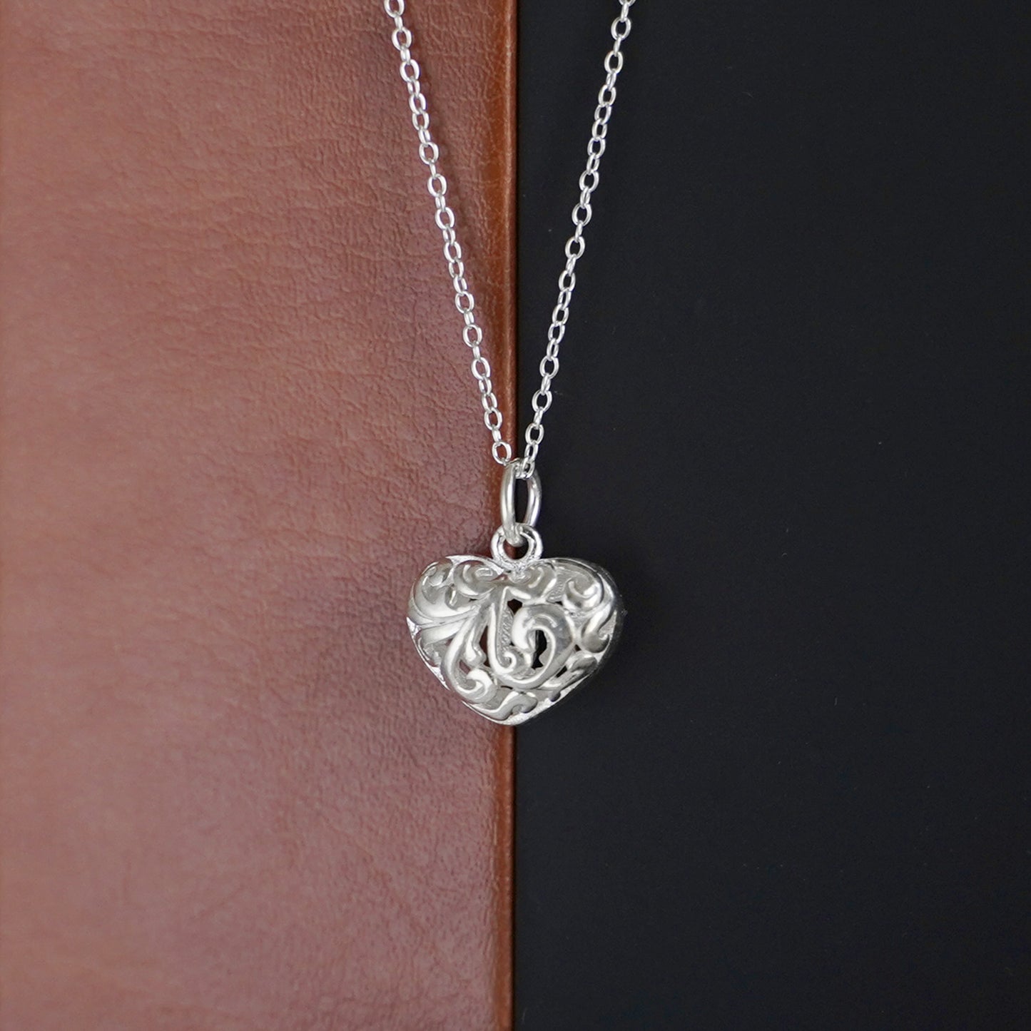 Sterling Silver Filigree Floral Puffy Love Heart Pendant 14 x 12mm - sugarkittenlondon