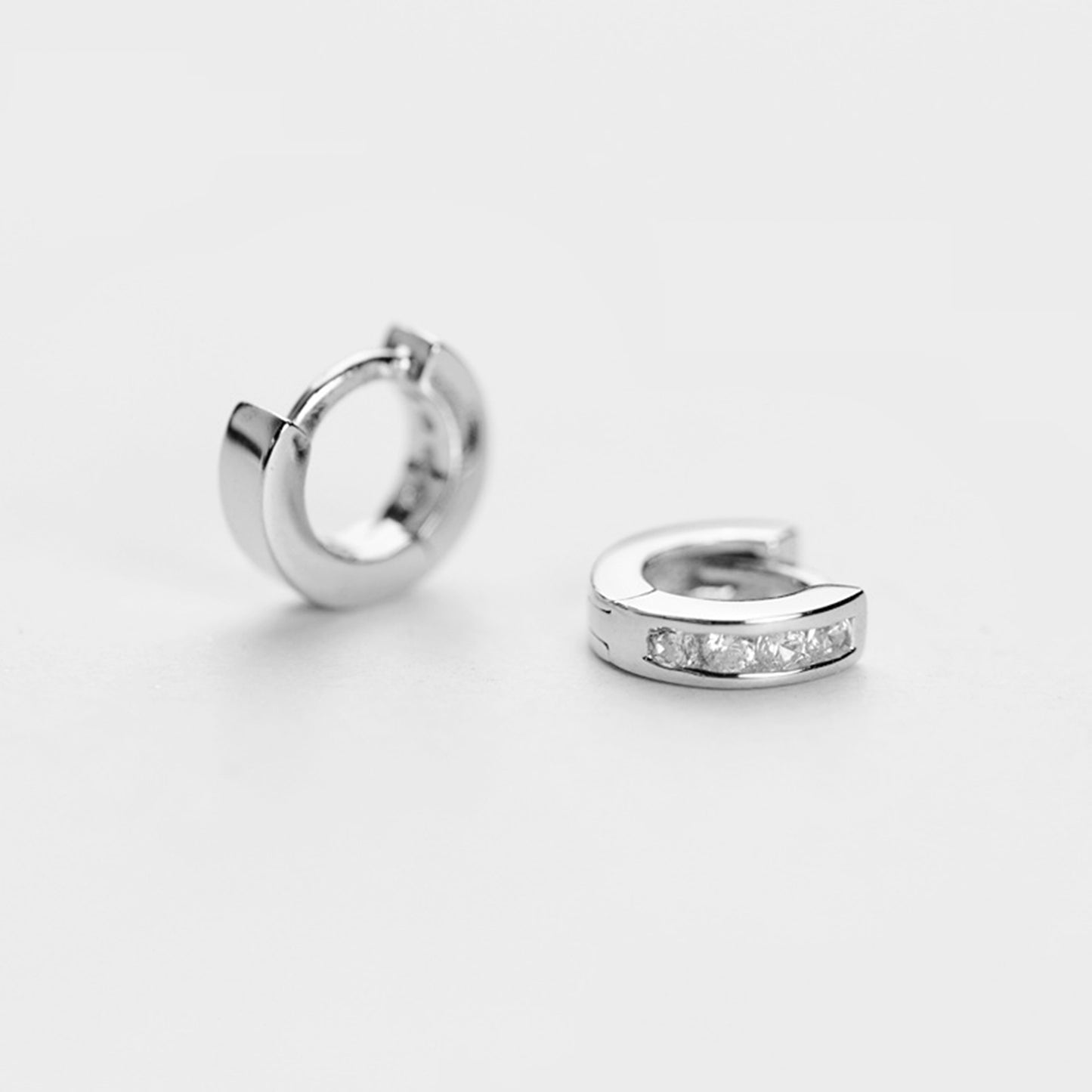 Sterling Silver Channel-Set CZ Huggie Hoop Earrings 5mm