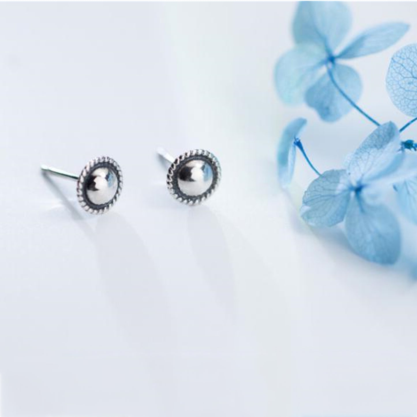 925 Sterling Silver 7mm Round Knot Stud Earrings with Dome Dot Half Ball Beads