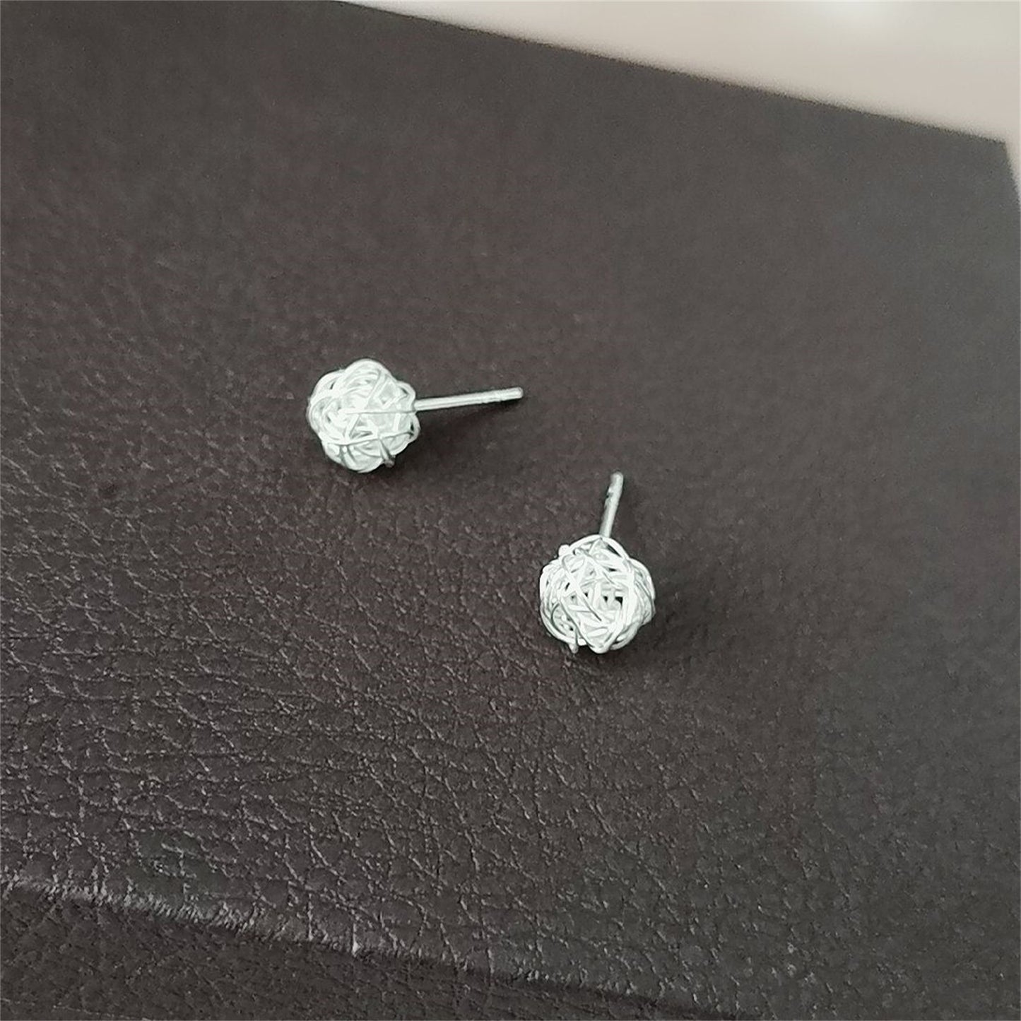 Sterling Silver 8mm Twisted Love Knot Wool Ball Stud Earrings