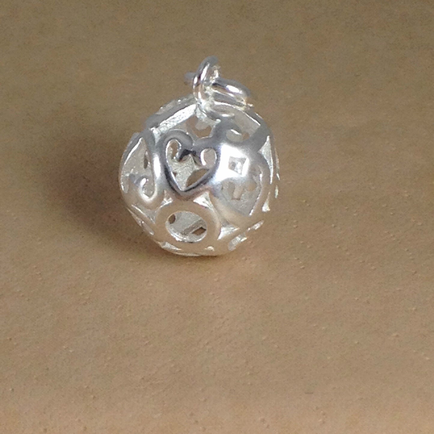 Sterling Silver Filigree 3D Love Heart Ball Charm Necklace Pendant 10mm 12mm - sugarkittenlondon