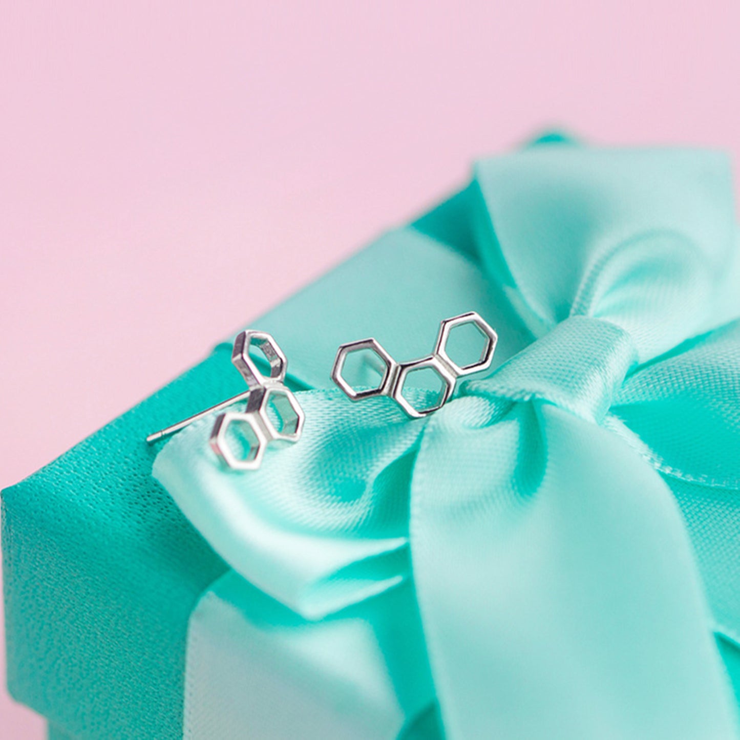 Sterling Silver Hex Hoop Earrings with Triple Beehive Design