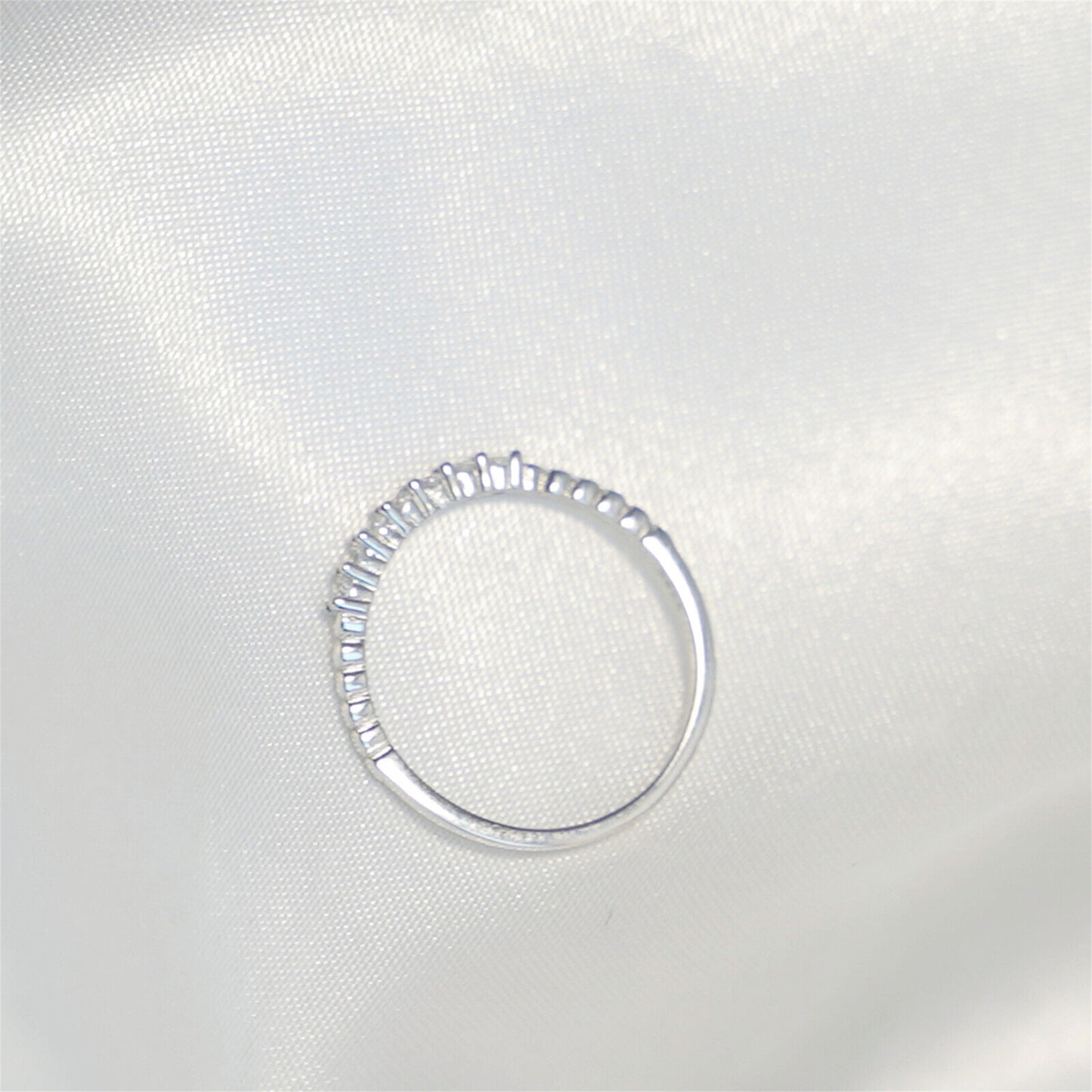 Sterling Silver Bubble Bead Half Eternity 7 CZ Crystal Stacking Ring 1.5mm - sugarkittenlondon