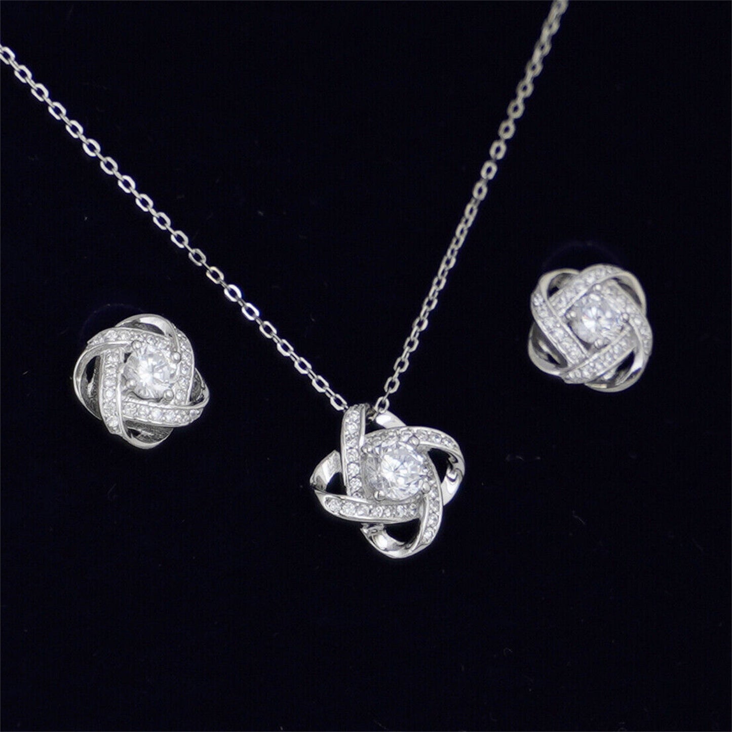 Sterling Silver 14mm Halo CZ Knot Flower Pendant Necklace Rhodium / Rose Gold - sugarkittenlondon