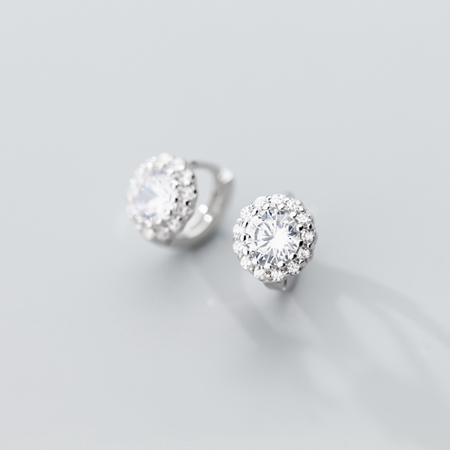 Sterling Silver 6mm Mini Hoop Cut CZ Halo Flower Dome Huggie Earrings