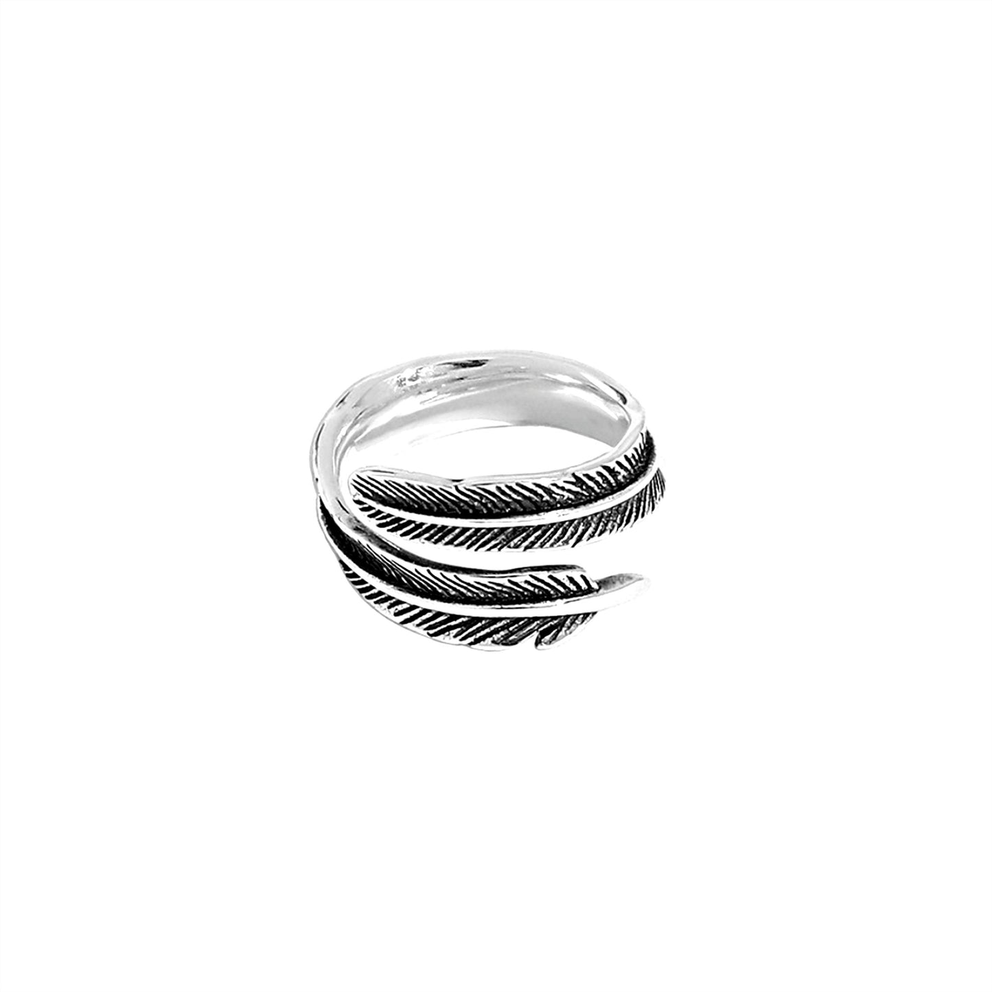 Sterling Silver Oxidized Feather Wing Angel Leaf Wrap Open Pinky Ring UK - sugarkittenlondon