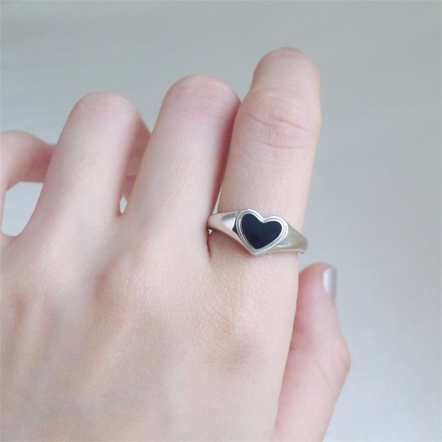 Sterling Silver Black Glazed Love Sweetheart Wishbone Signet Ring - sugarkittenlondon