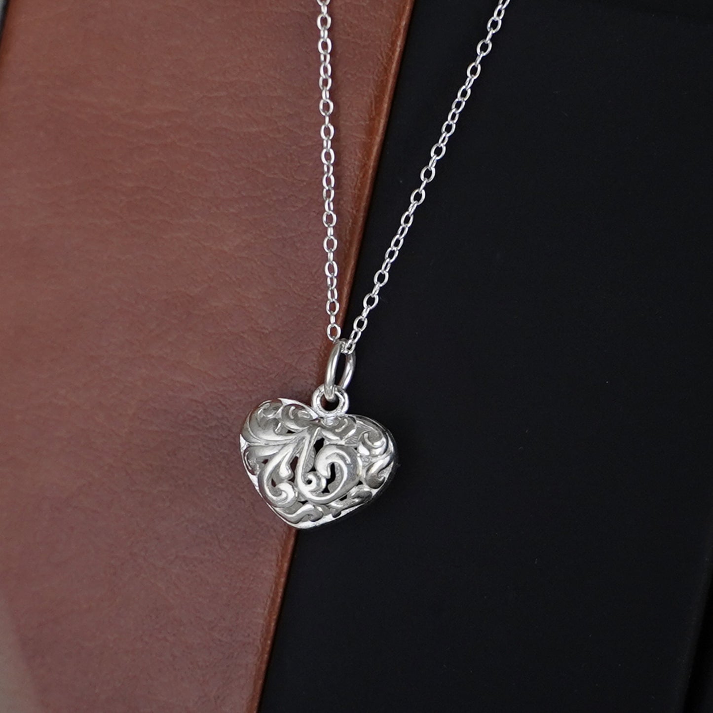 Sterling Silver Filigree Floral Puffy Love Heart Pendant 14 x 12mm - sugarkittenlondon