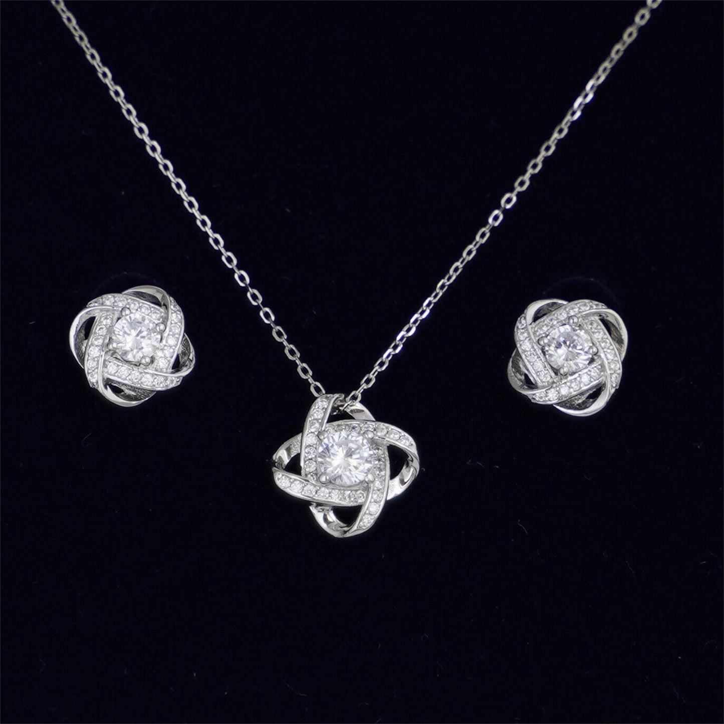 Sterling Silver 14mm Halo CZ Knot Flower Pendant Necklace Rhodium / Rose Gold - sugarkittenlondon