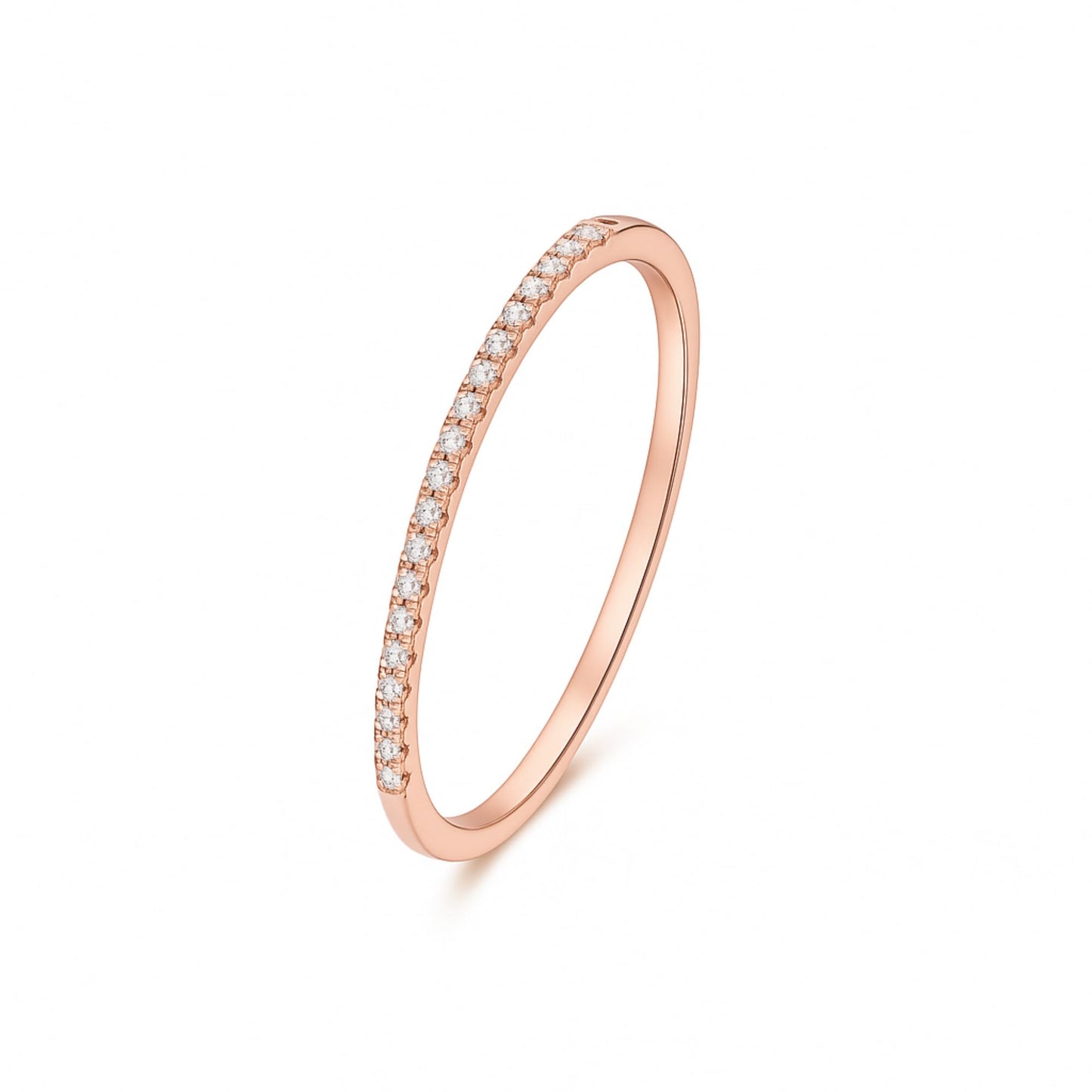 Rose gold slim eternity ring with sparkling pavé stones all around