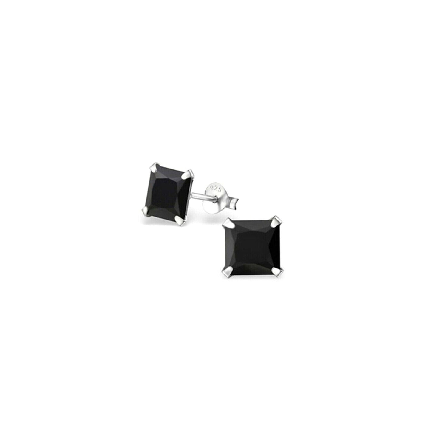 Sterling Silver Princess Cut Square CZ Unsiex Stud Earrings in Black and White, 2.5-10mm