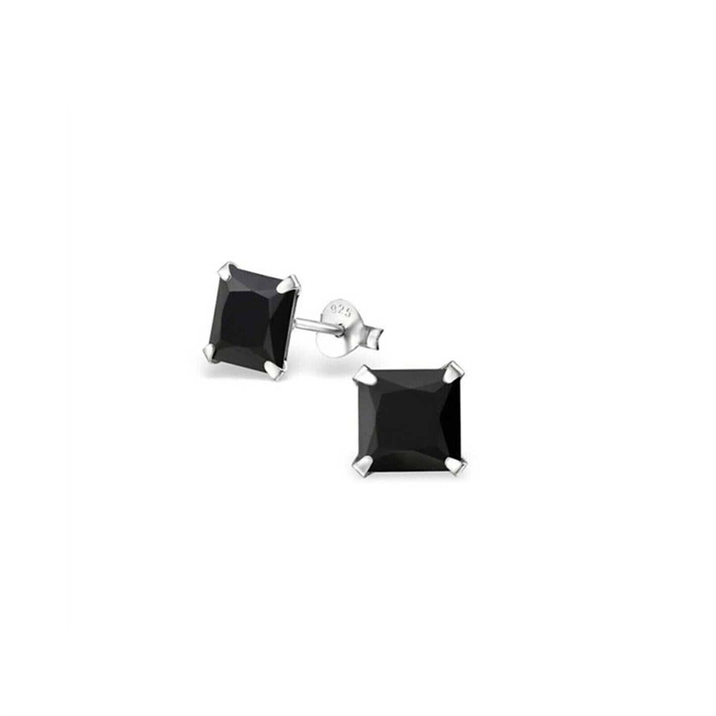 Sterling Silver Princess Cut Square CZ Unsiex Stud Earrings in Black and White, 2.5-10mm