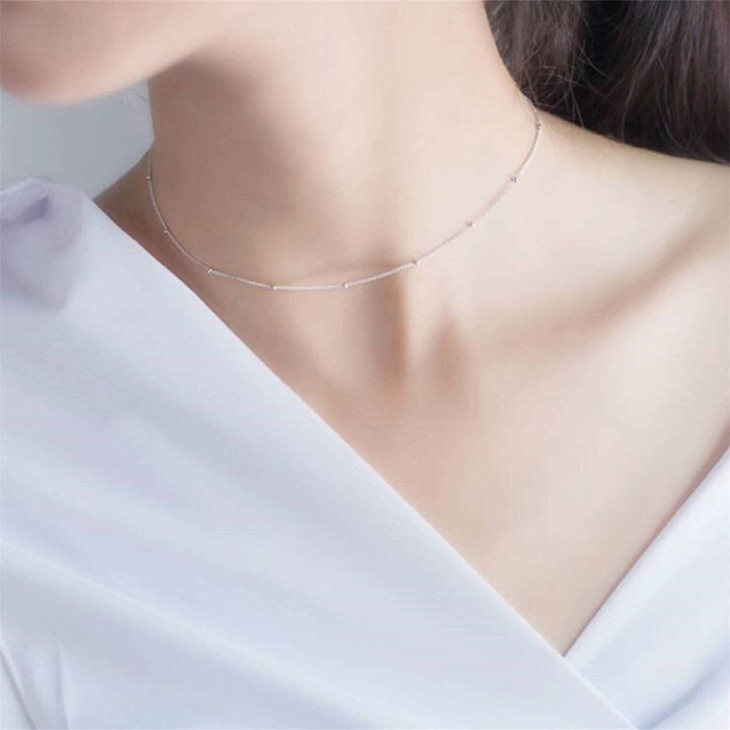 Sterling Silver 1mm Flat Beaded Satellite Choker Belcher Curb Trace Chain Necklace 3 Tones - sugarkittenlondon