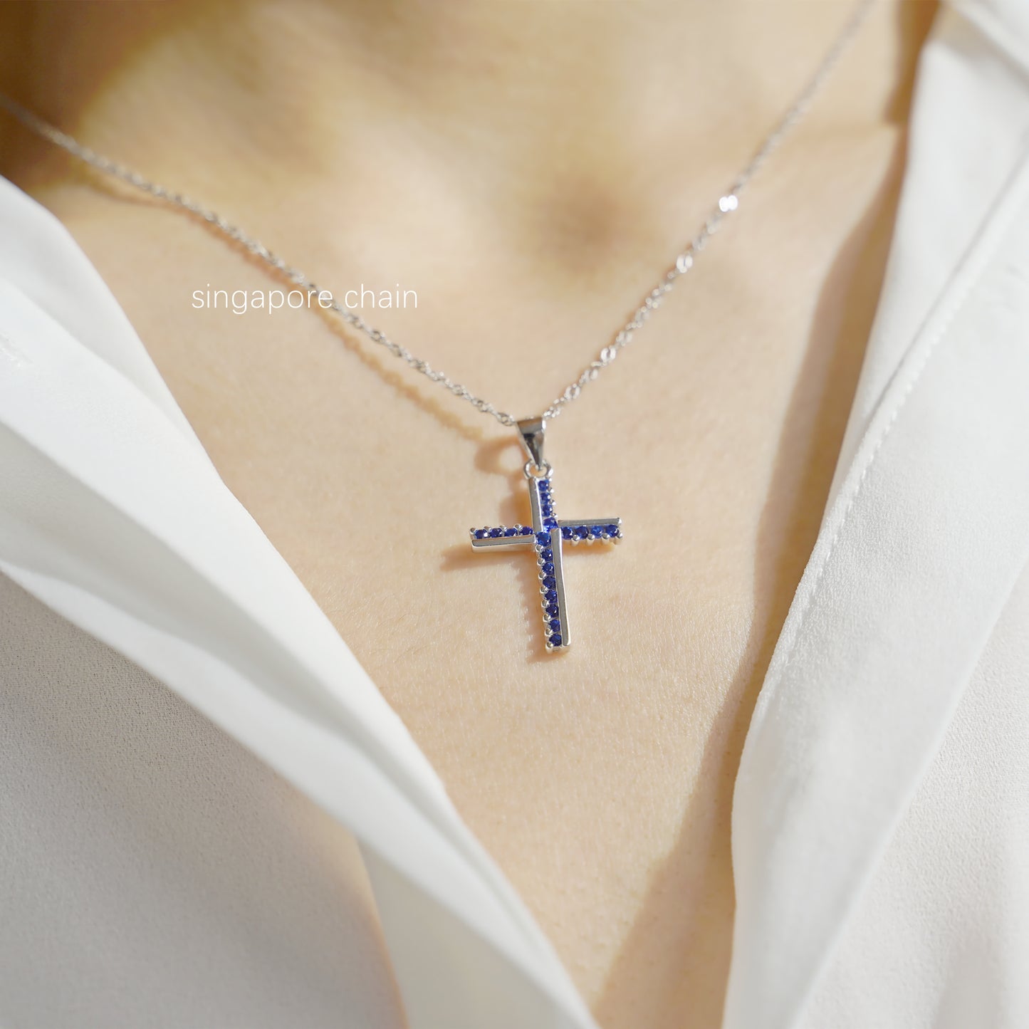 SKL Sterling Silver Half CZ Paved Christian Cross Pendant Necklace Choice of Colours