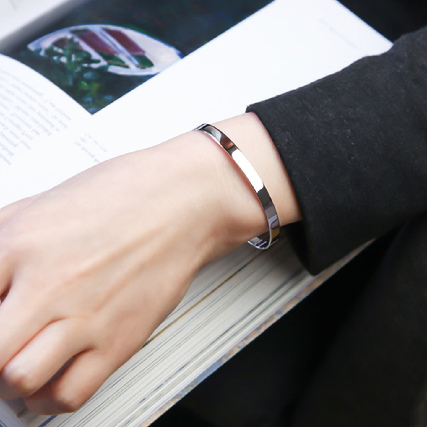 Sterling Silver 5mm Band Plain Shiny Cuff Bangle Bracelet Full UK Hallmark - sugarkittenlondon