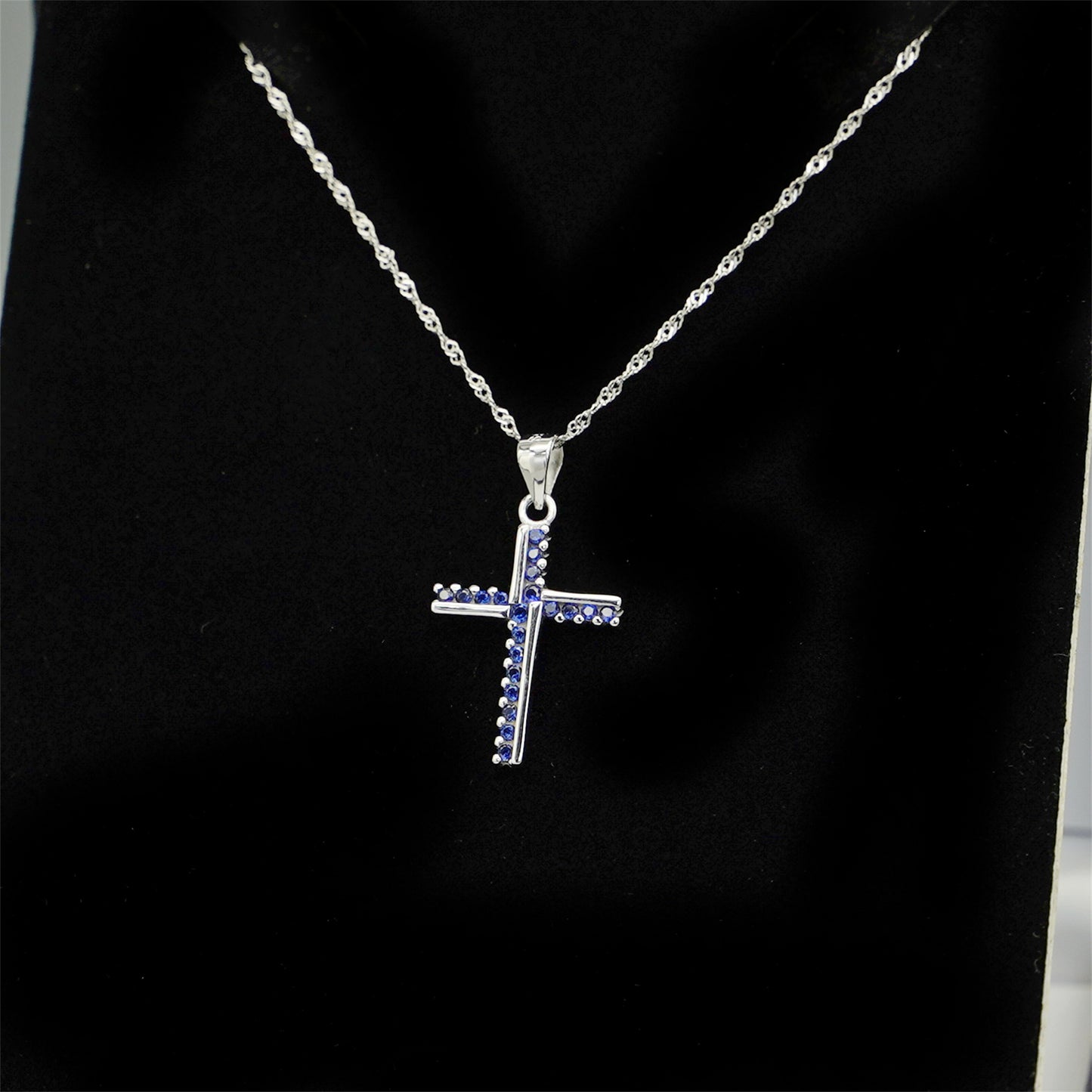 SKL Sterling Silver Half CZ Paved Christian Cross Pendant Necklace Choice of Colours