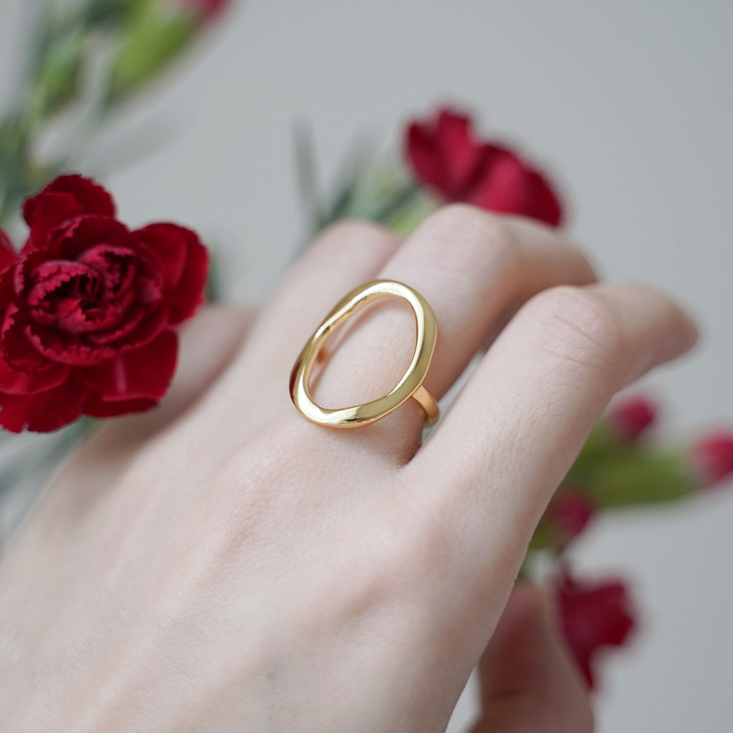Gold on sterling silver rings chunky Shiny Bent oval shape cove ring - sugarkittenlondon