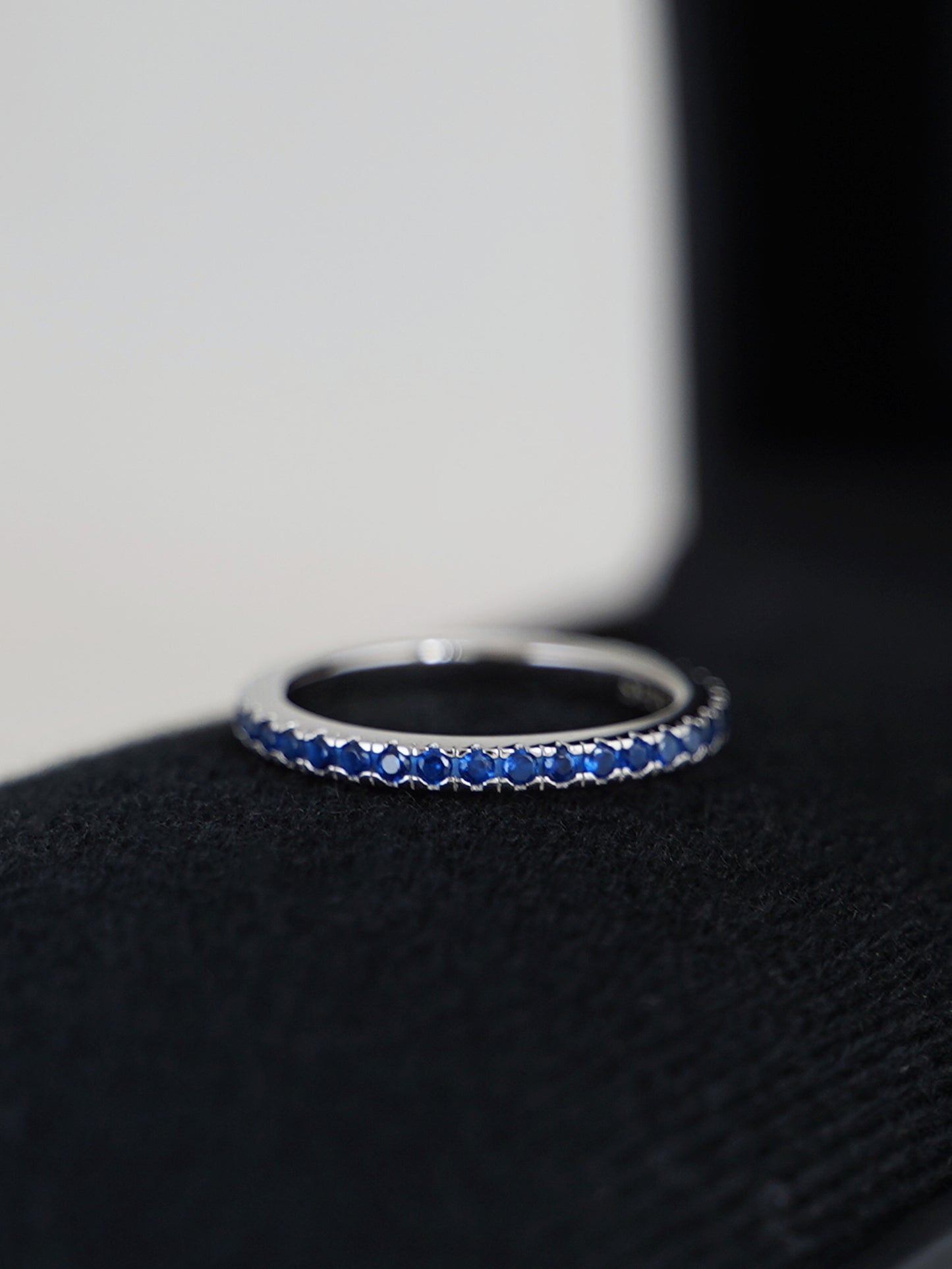 Sterling Silver Full Eternity 2mm Paved CZ Blue Sapphire Stacking Band Ring - sugarkittenlondon