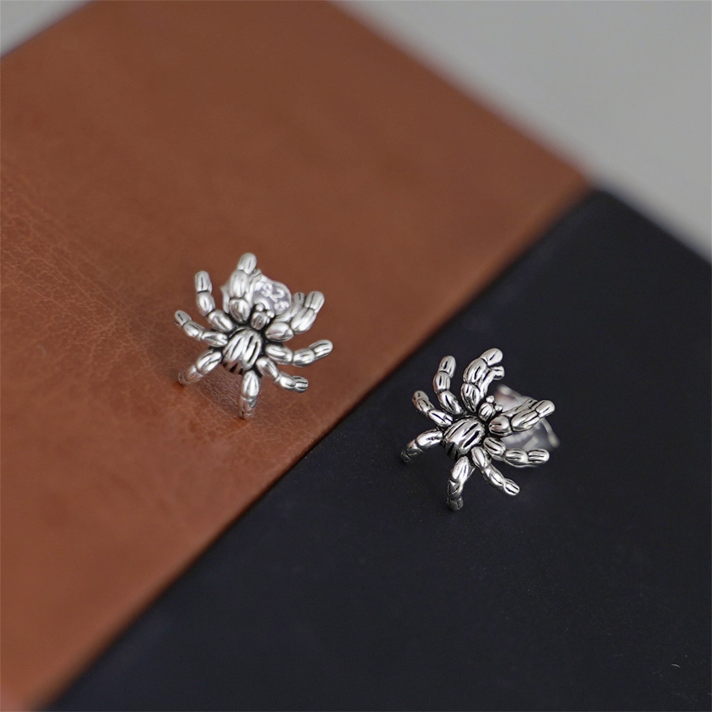 Sterling Silver Oxidized Black Spider Gothic Punk Stud Unisex Earrings