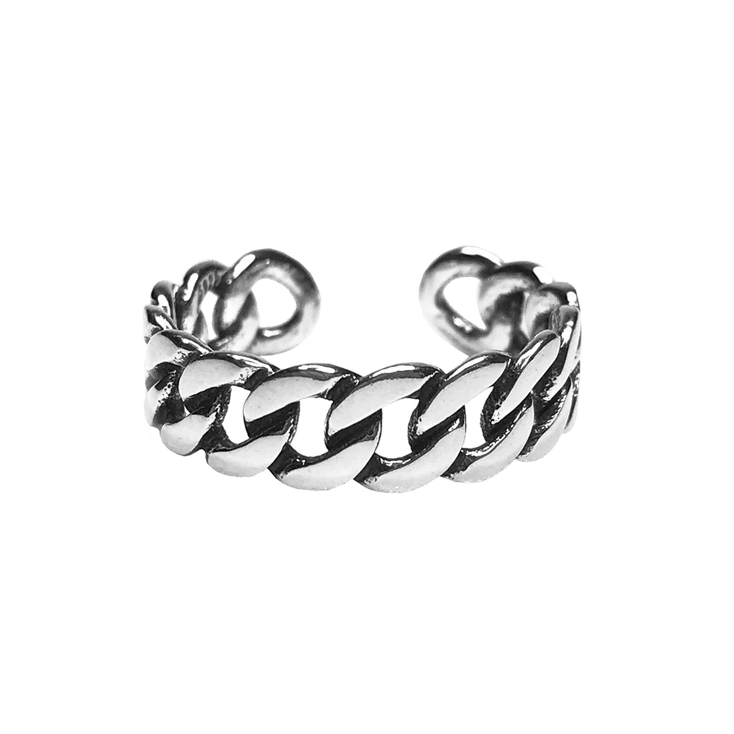 Sterling Sliver Oxidized 6mm Curb Chain Biker Ring Open Band Unisex - sugarkittenlondon