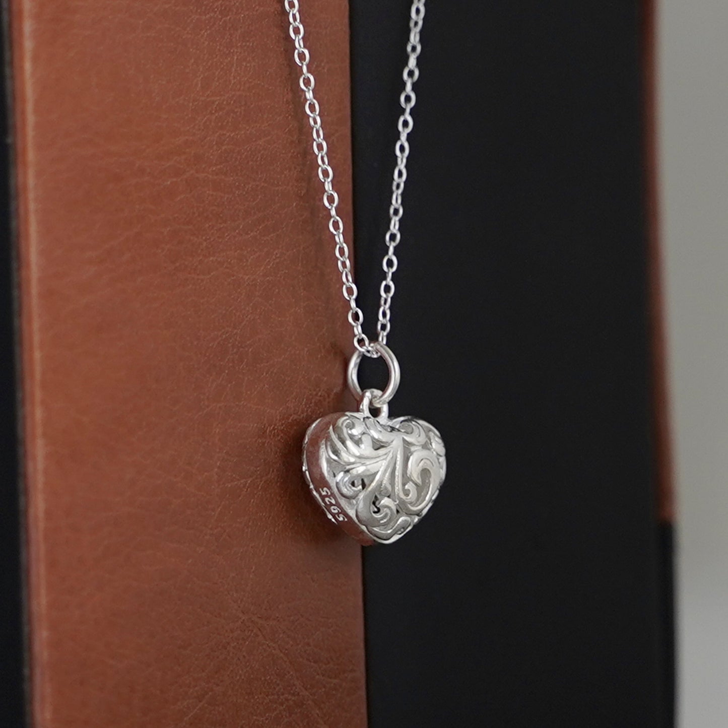 Sterling Silver Filigree Floral Puffy Love Heart Pendant 14 x 12mm - sugarkittenlondon