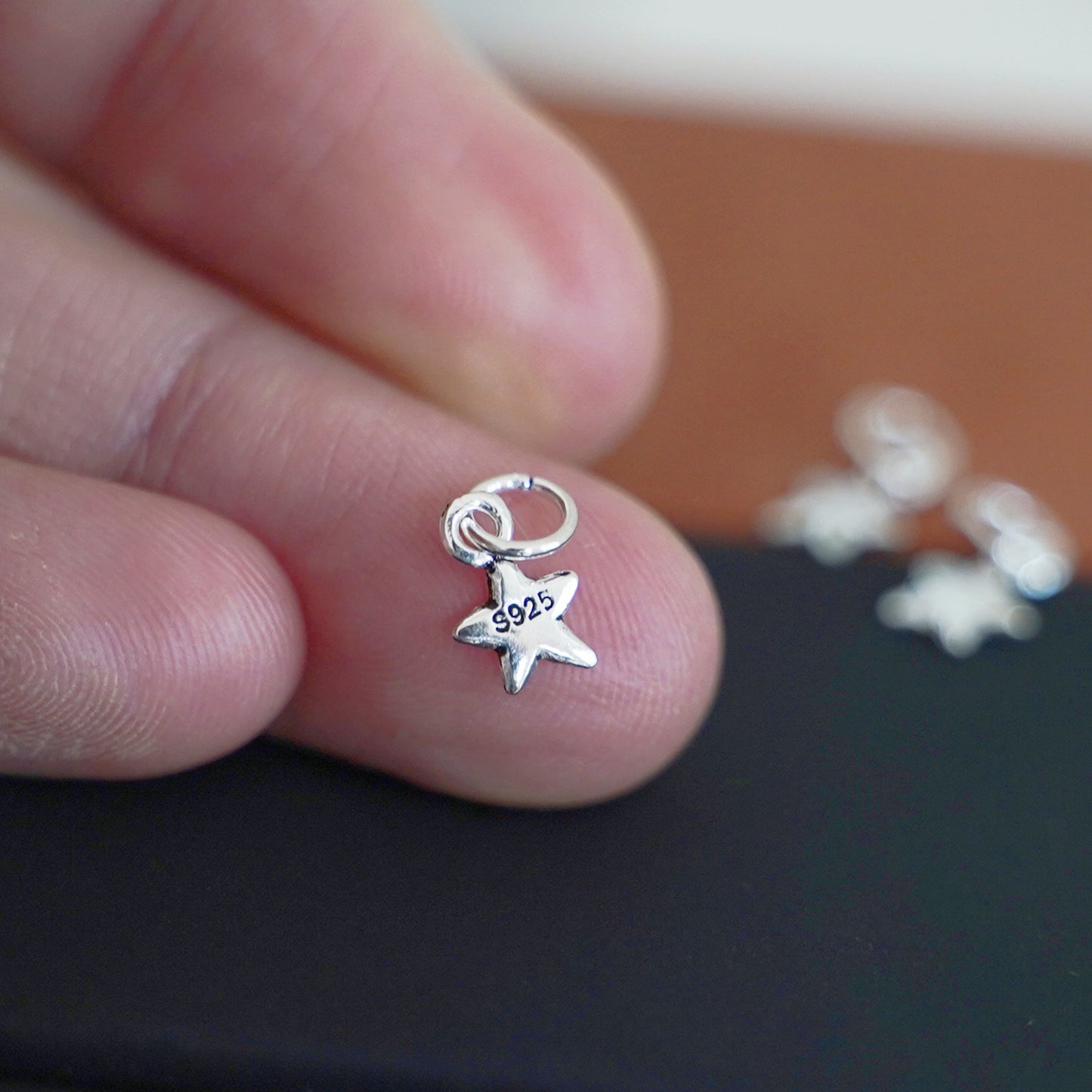 Sterling Silver Oxidized Tiny Puffy Plain Lucky Star Pendants Charms 4Pcs - sugarkittenlondon