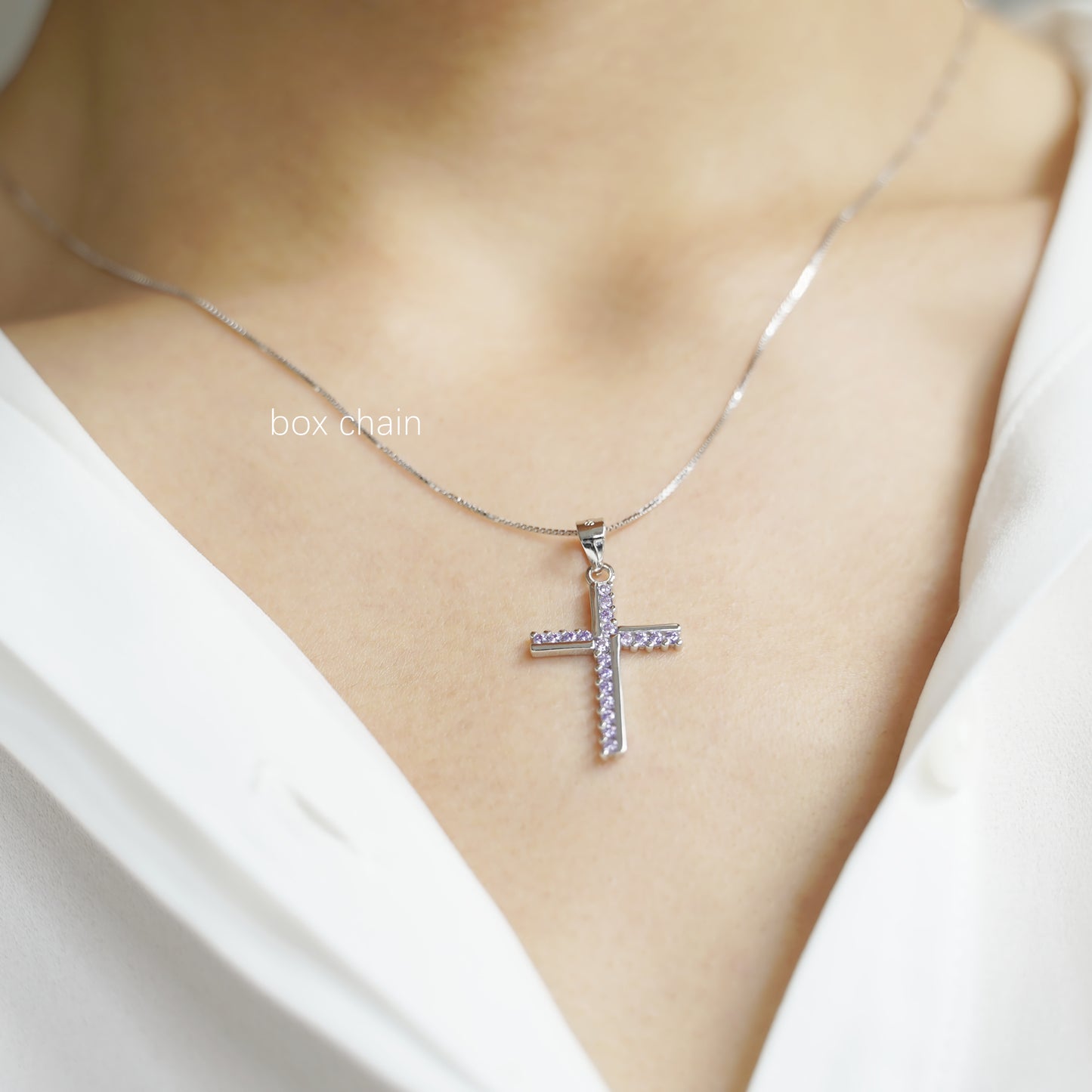 SKL Sterling Silver Half CZ Paved Christian Cross Pendant Necklace Choice of Colours