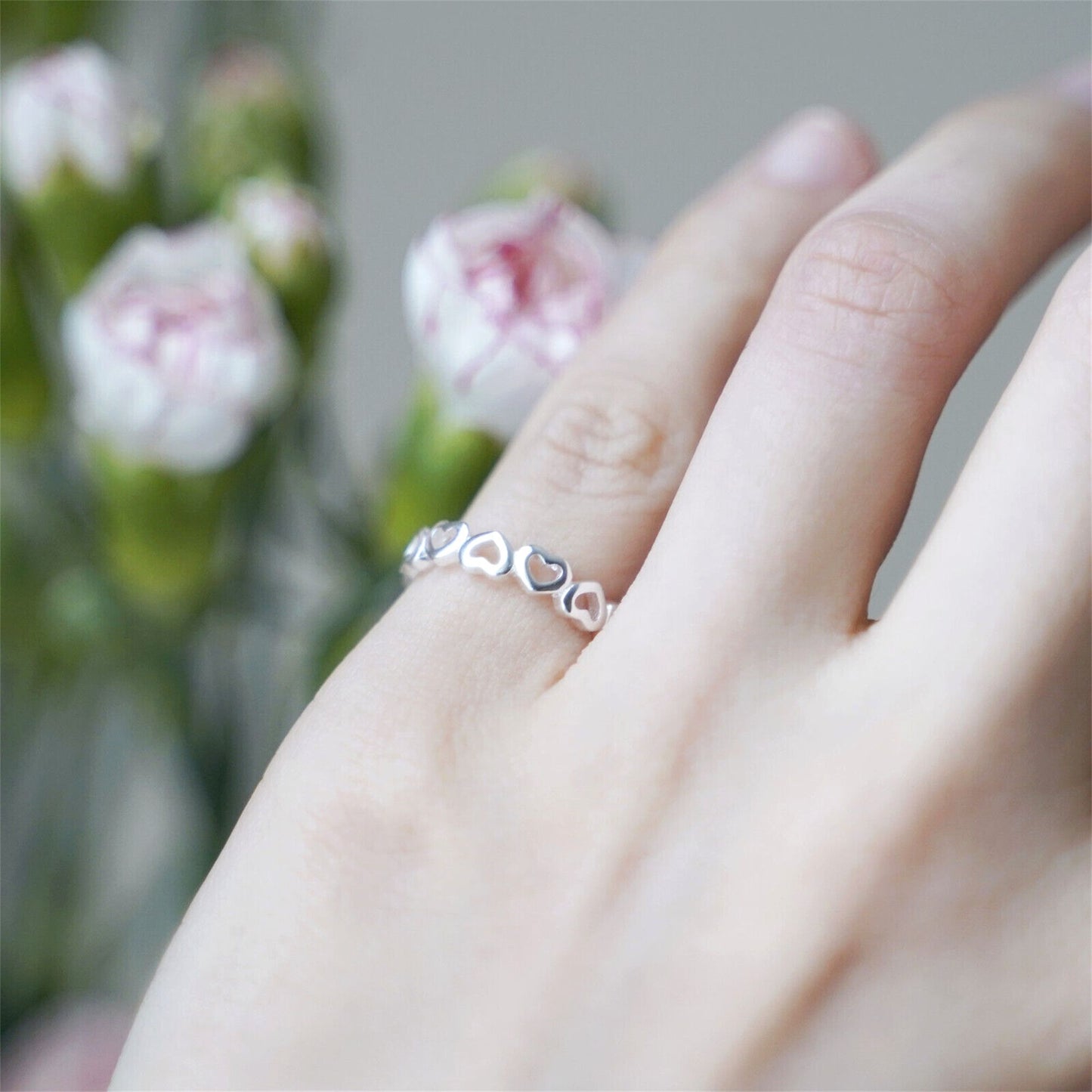 Sterling Silver Linked Love Hearts Knuckle Stackable Pinky Ring Open Band G - sugarkittenlondon