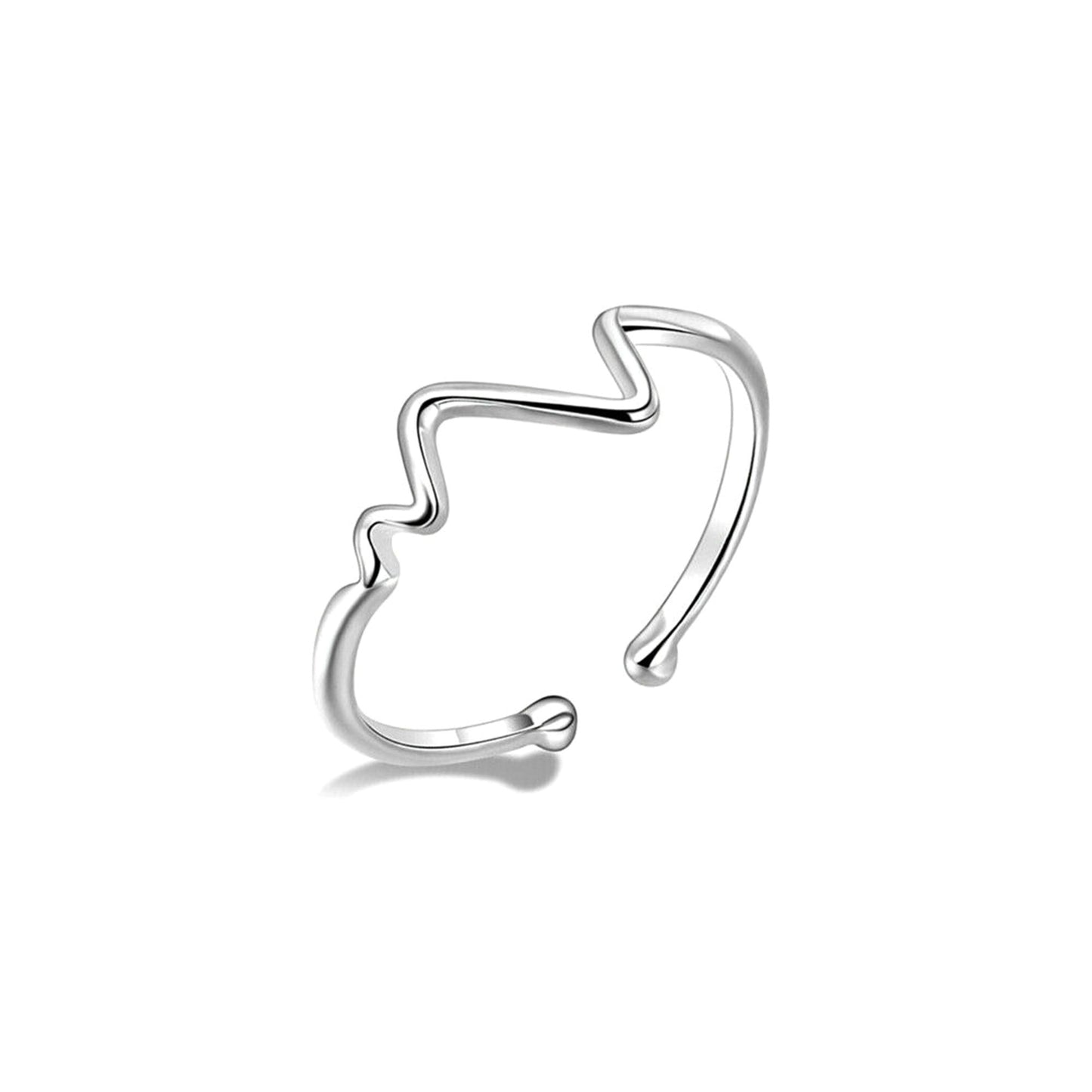 Sterling Silver Heartbeat Ring Pulse Ring Beaded Ends Adjustable Open Band - sugarkittenlondon