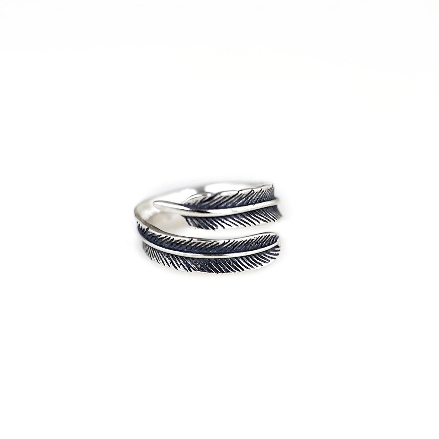 Sterling Silver Oxidized Feather Wing Angel Leaf Wrap Open Pinky Ring UK - sugarkittenlondon