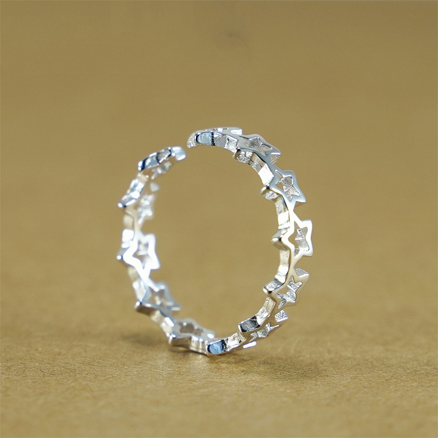 Sterling Silver Linked Hollow Stars Knuckle Stack Ring Open Band J - O - sugarkittenlondon