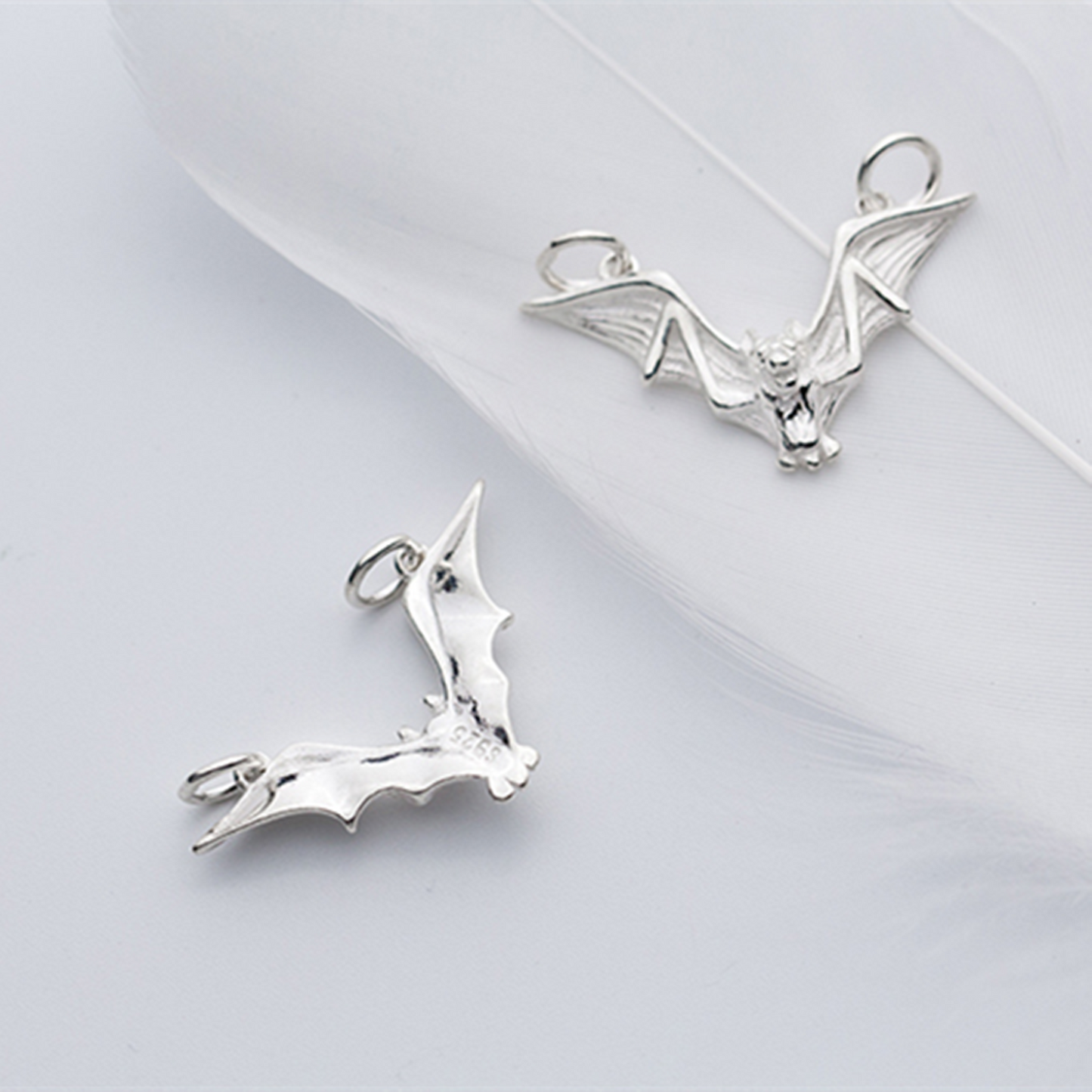 Sterling Silver Flying Bat Gothic Feather Wing Halloween Connector Charm Pendant - sugarkittenlondon