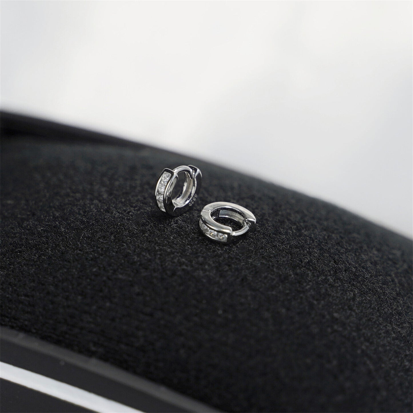 Sterling Silver Channel-Set CZ Huggie Hoop Earrings 5mm