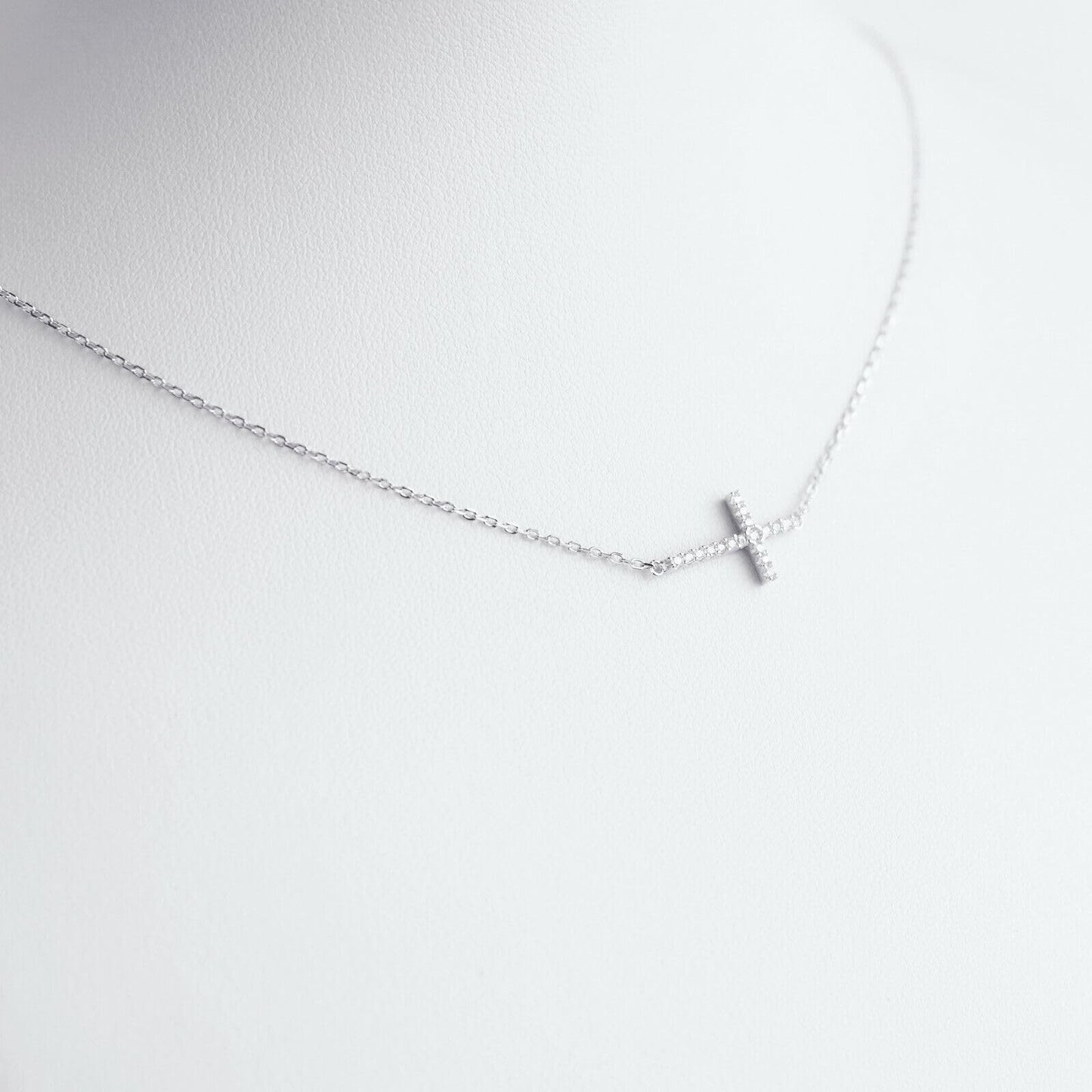 Sideways Cross CZ Necklace
