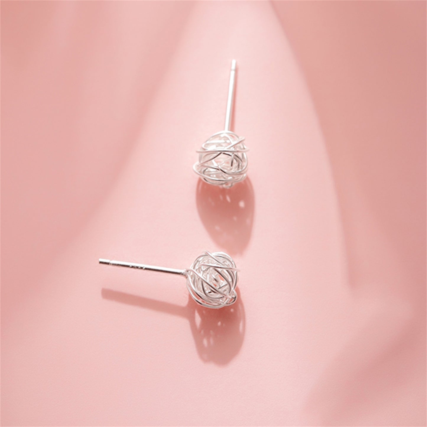 Sterling Silver 8mm Twisted Love Knot Wool Ball Stud Earrings