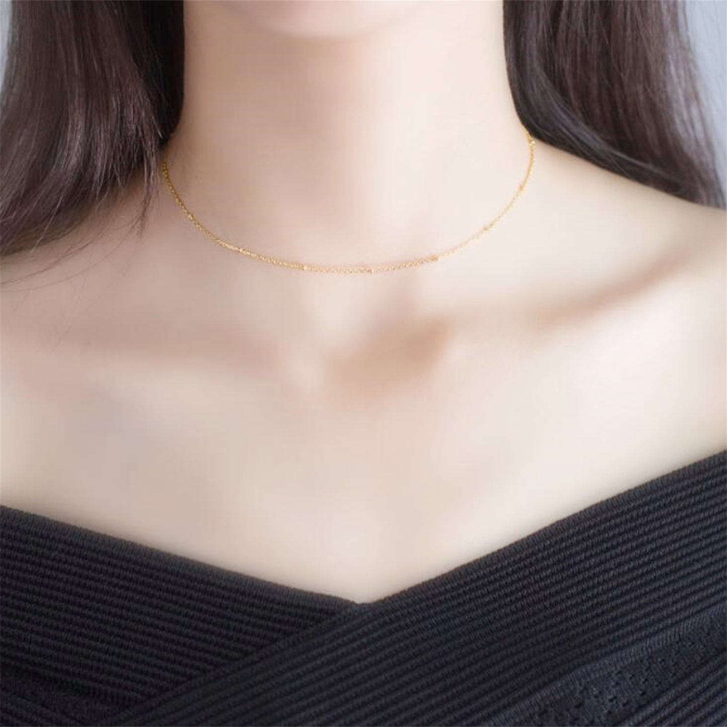 Sterling Silver 1mm Flat Beaded Satellite Choker Belcher Curb Trace Chain Necklace 3 Tones - sugarkittenlondon