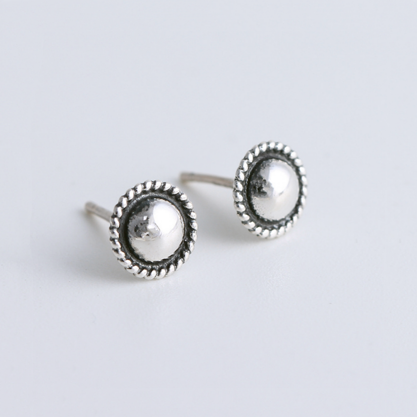 925 Sterling Silver 7mm Round Knot Stud Earrings with Dome Dot Half Ball Beads
