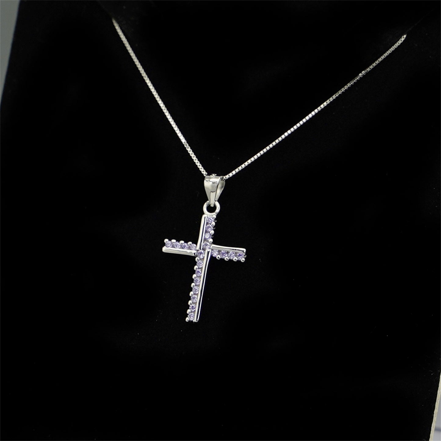 SKL Sterling Silver Half CZ Paved Christian Cross Pendant Necklace Choice of Colours
