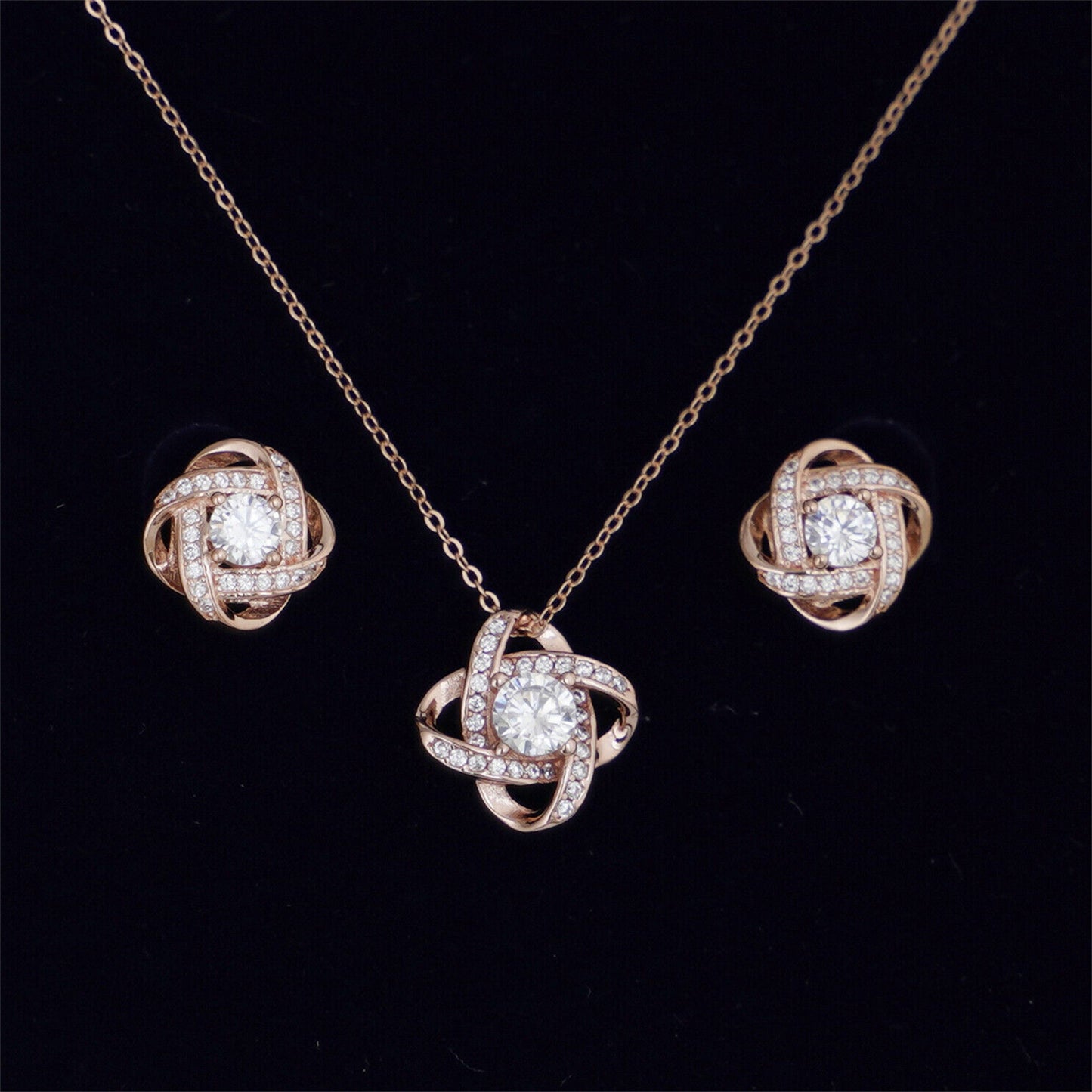 Sterling Silver 14mm Halo CZ Knot Flower Pendant Necklace Rhodium / Rose Gold - sugarkittenlondon