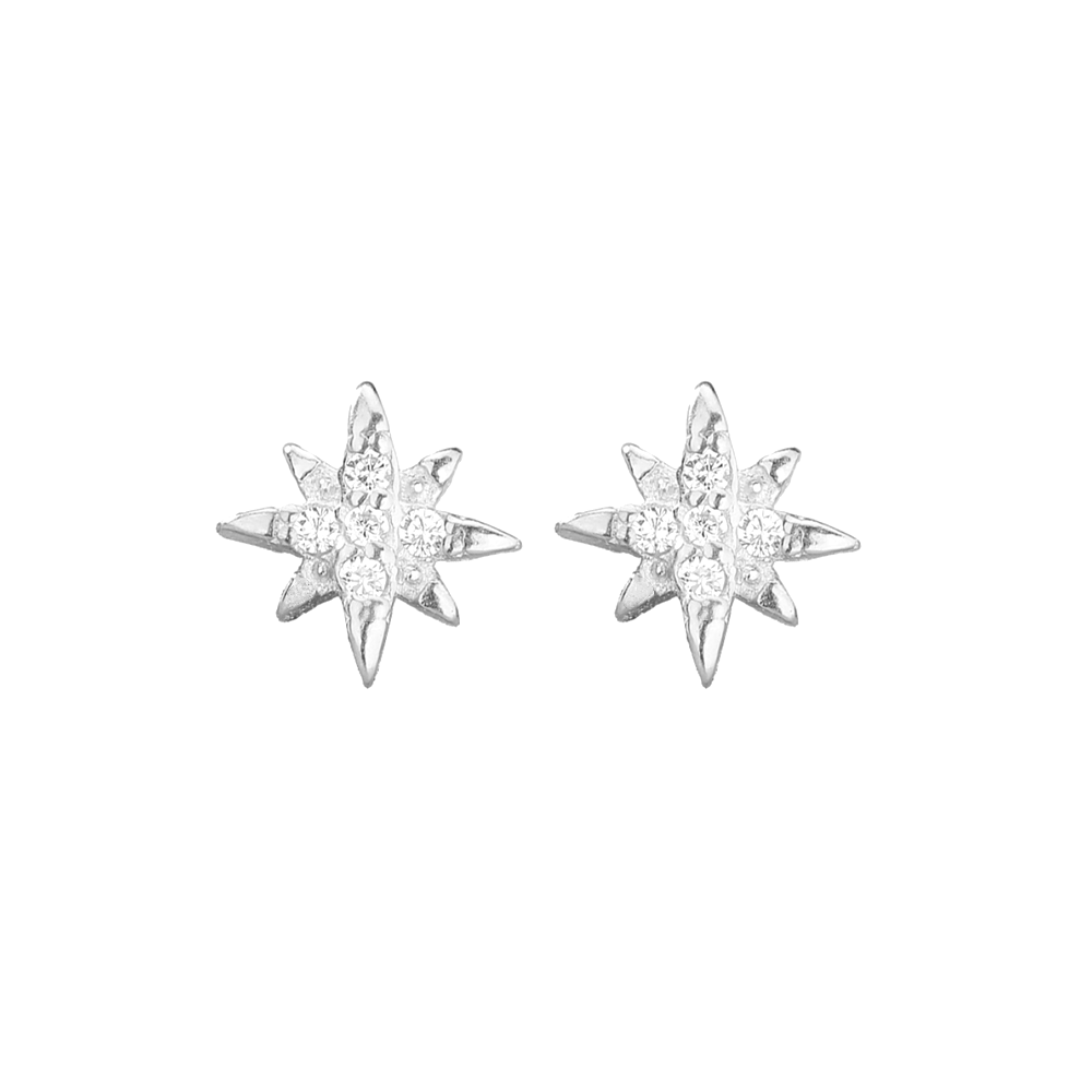 925 Sterling Silver Star Stud Earrings with CZ North Pole Star Design