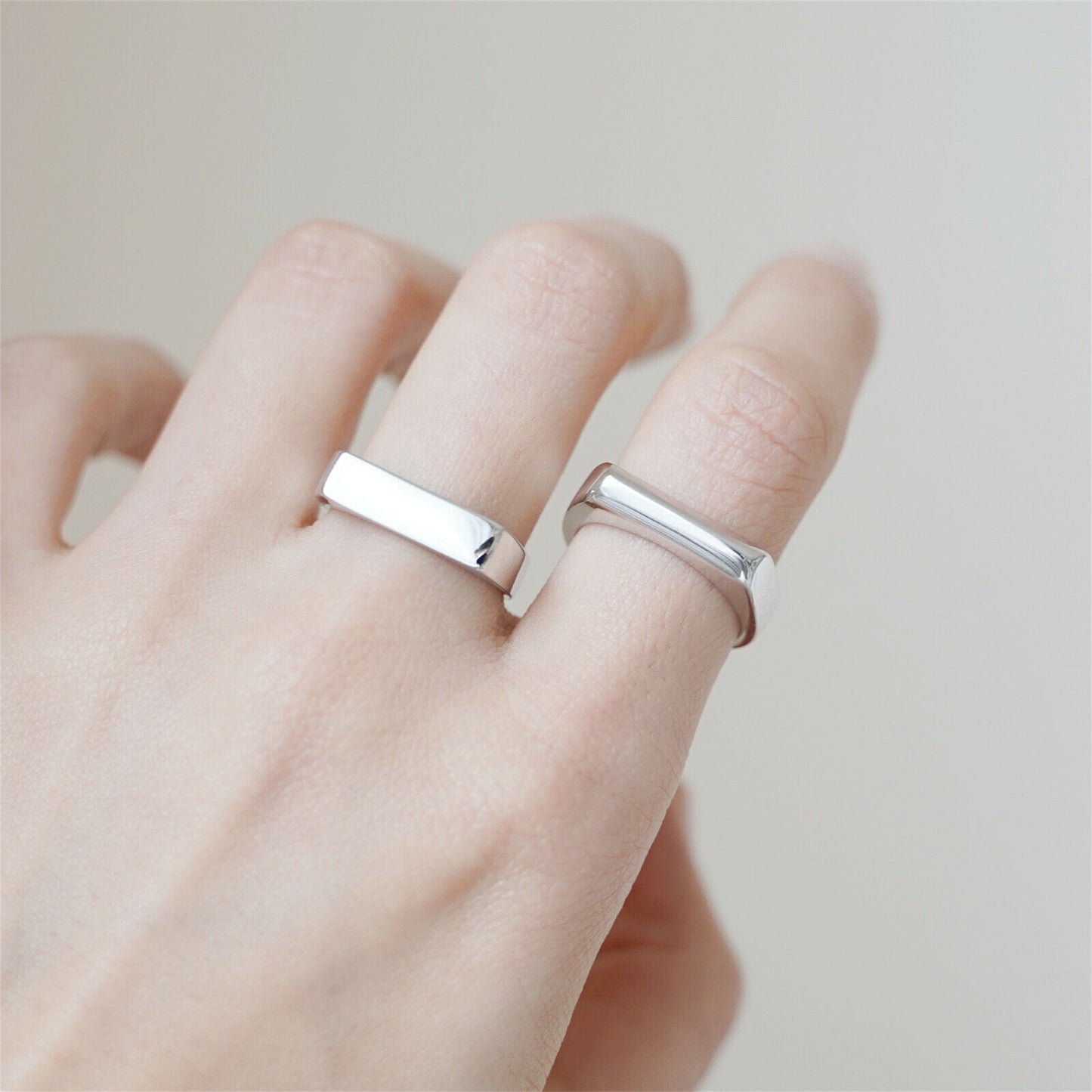 Sterling Silver Polished Plain Pointy Square Unisex Signet Open Band Ring - sugarkittenlondon