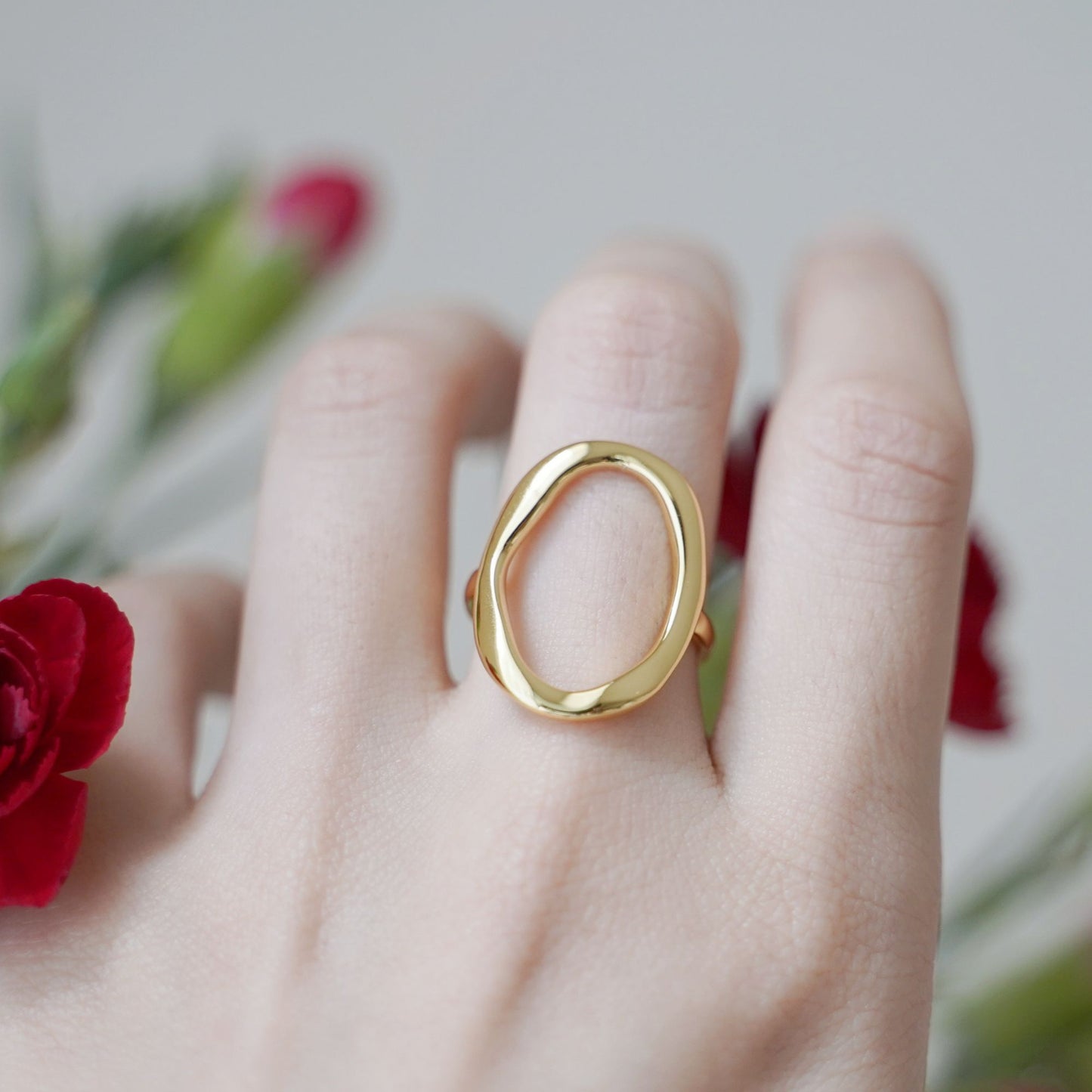 Gold on sterling silver rings chunky Shiny Bent oval shape cove ring - sugarkittenlondon