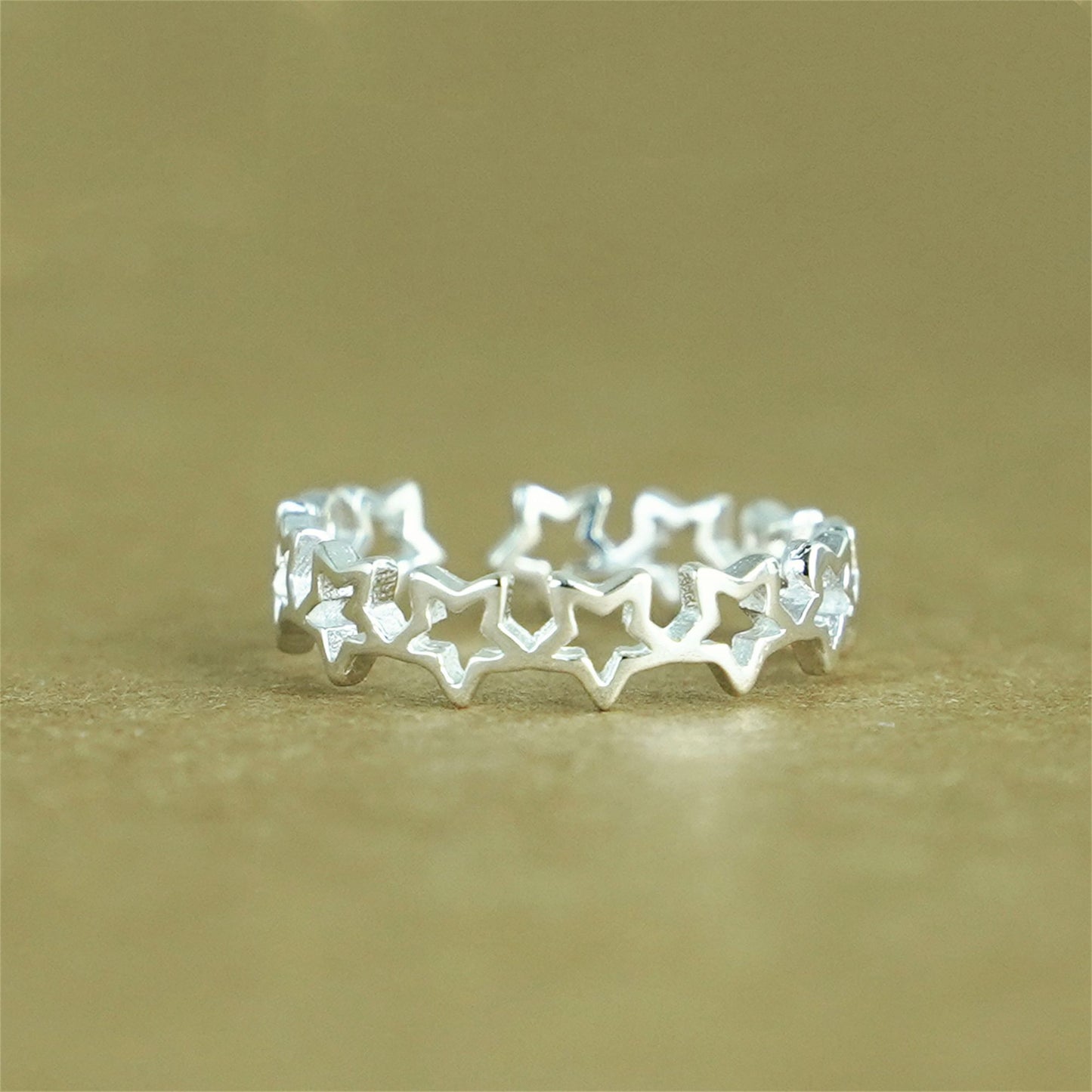 Sterling Silver Linked Hollow Stars Knuckle Stack Ring Open Band J - O - sugarkittenlondon