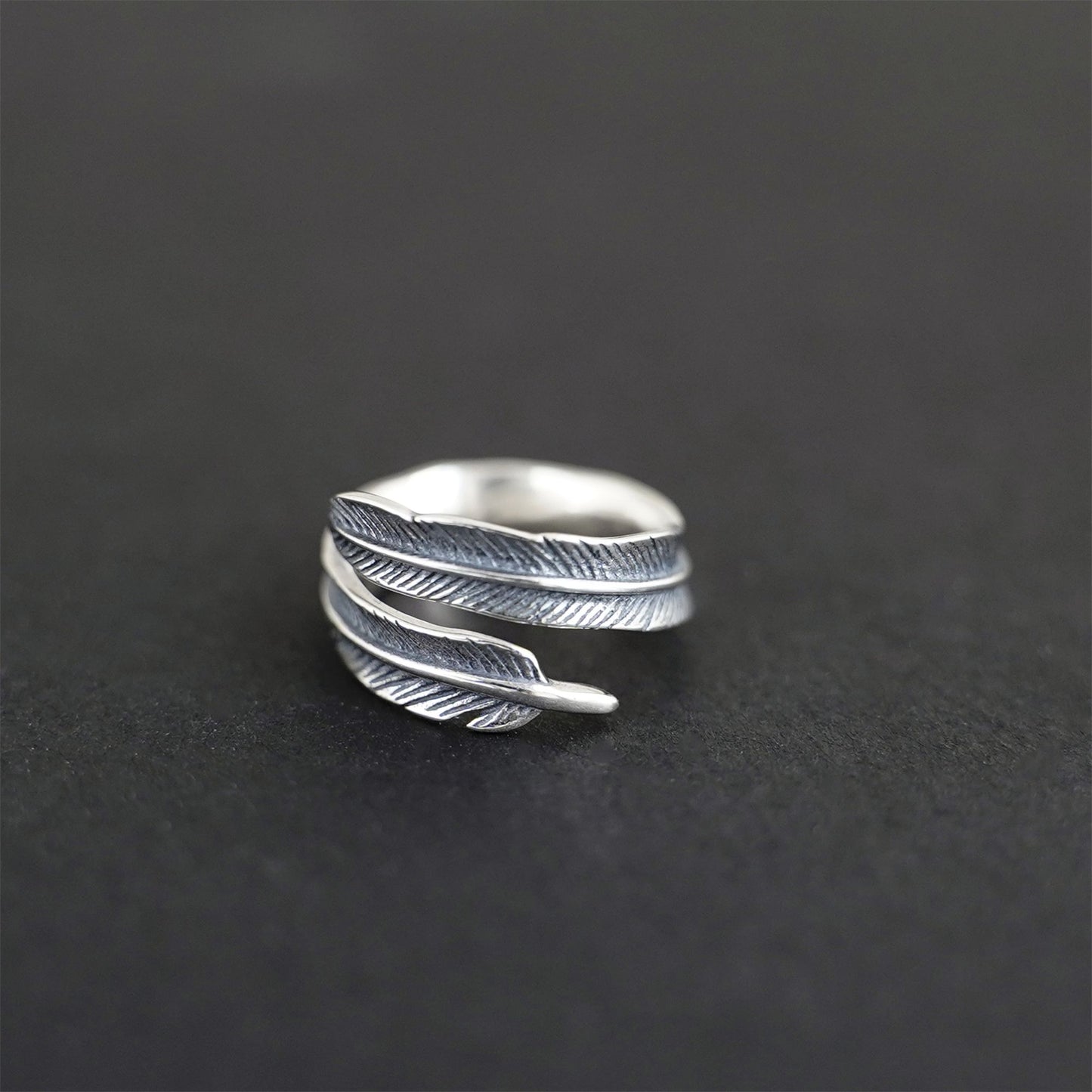 Sterling Silver Oxidized Feather Wing Angel Leaf Wrap Open Pinky Ring UK - sugarkittenlondon